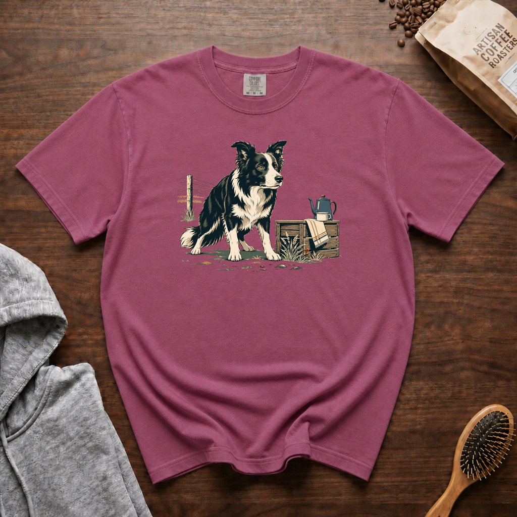 Border Collie Focus Pour Over T-Shirt | Collie Coffee Tee