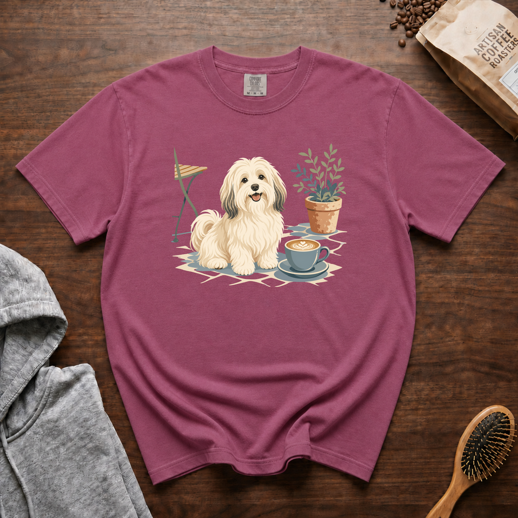 Havanese Patio Latte T-Shirt | Havanese Coffee Lover Tee