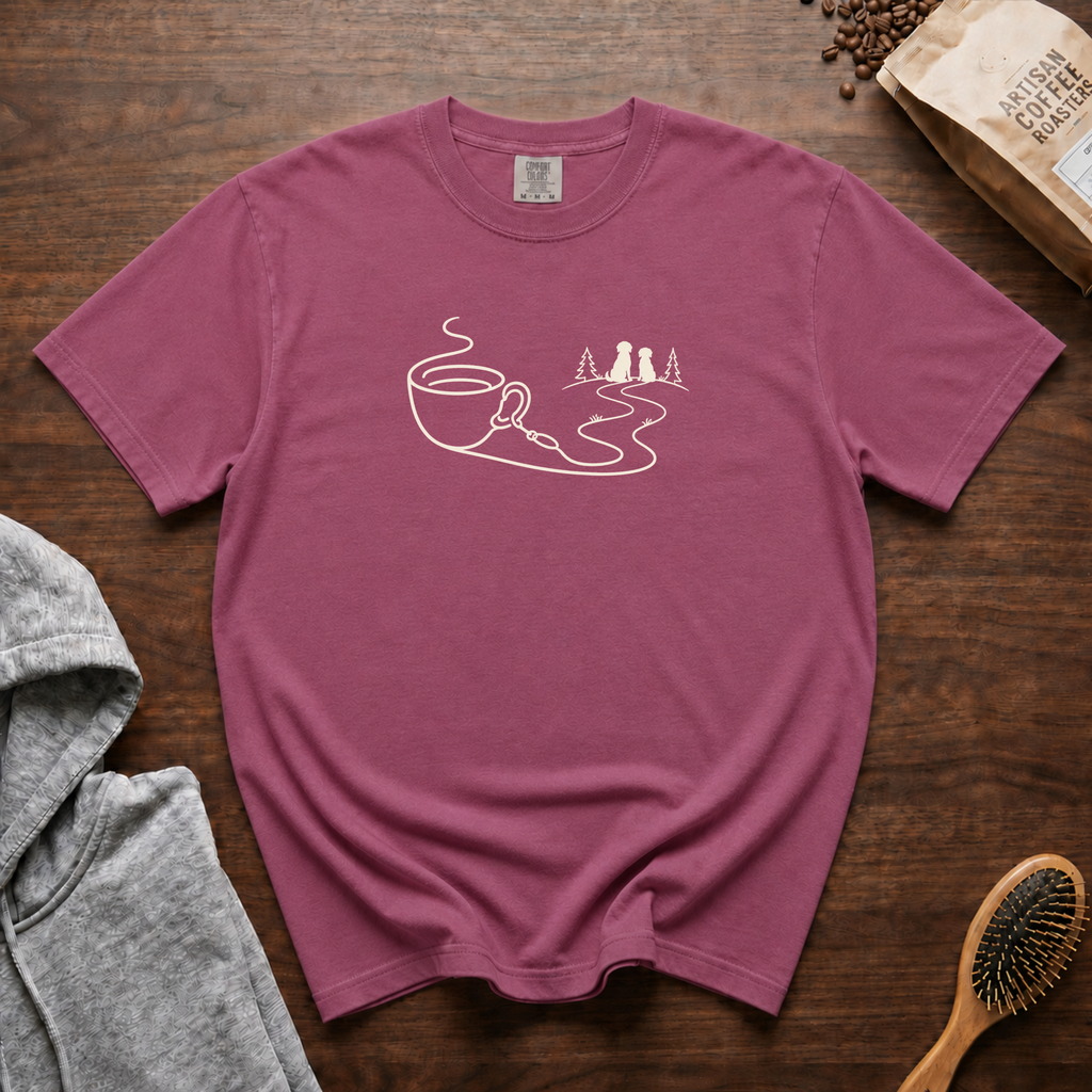 Coffee Leash Trail T-Shirt | Dog Walking Coffee Lover Tee