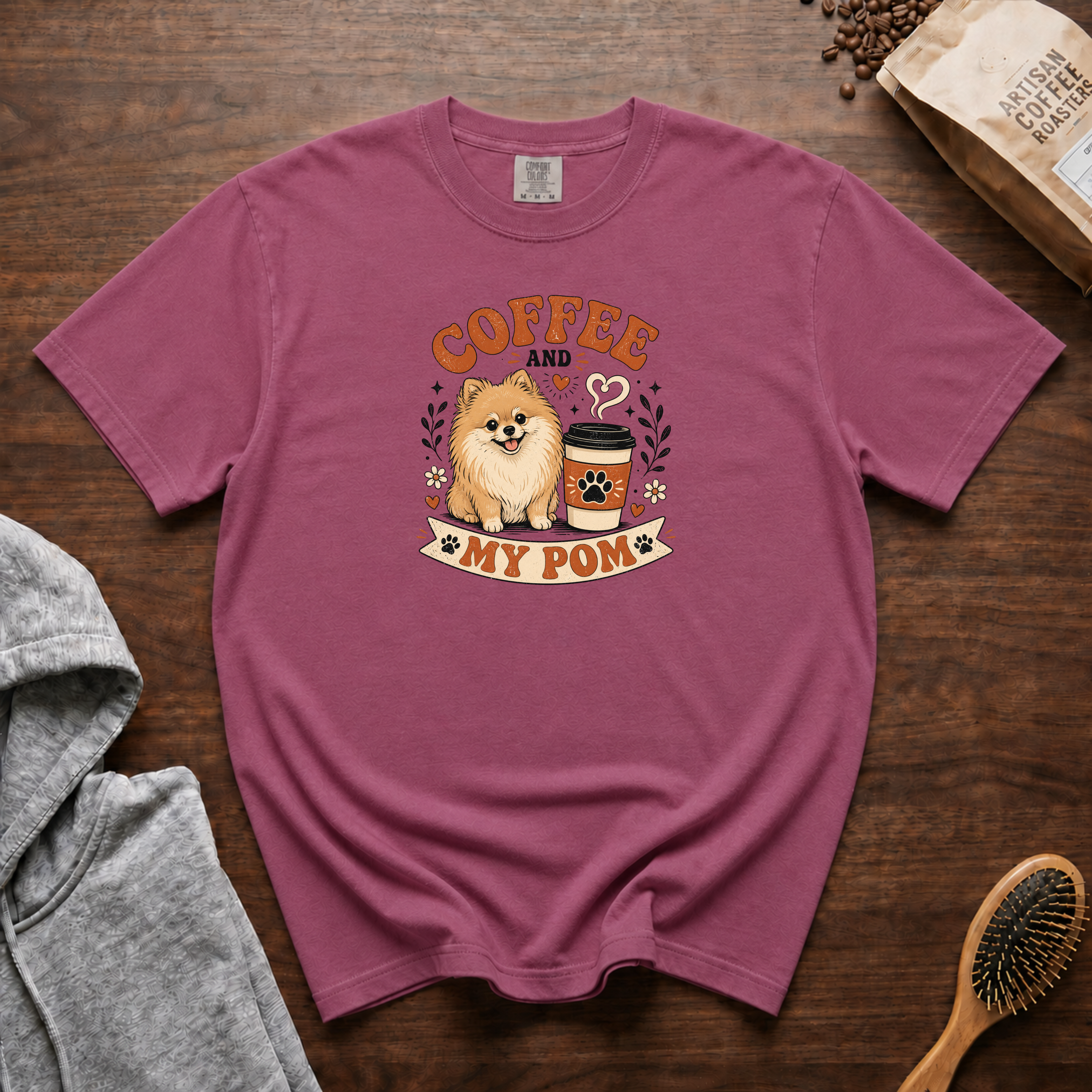 Coffee And My Pom T-Shirt | Pomeranian Dog Lover Coffee Tee