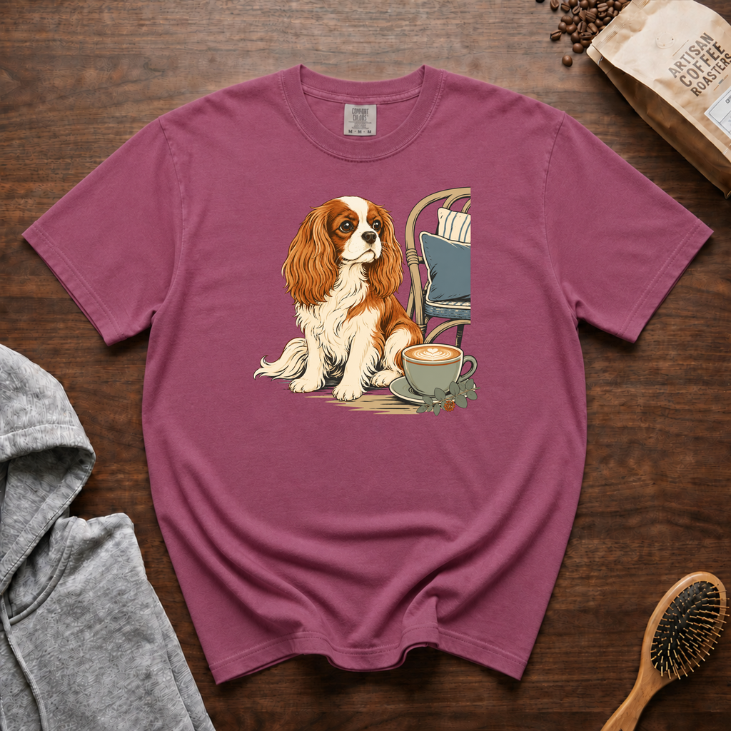 Cavalier King Charles Spaniel Velvet Lap Latte T-Shirt | Cavalier Coffee Tee