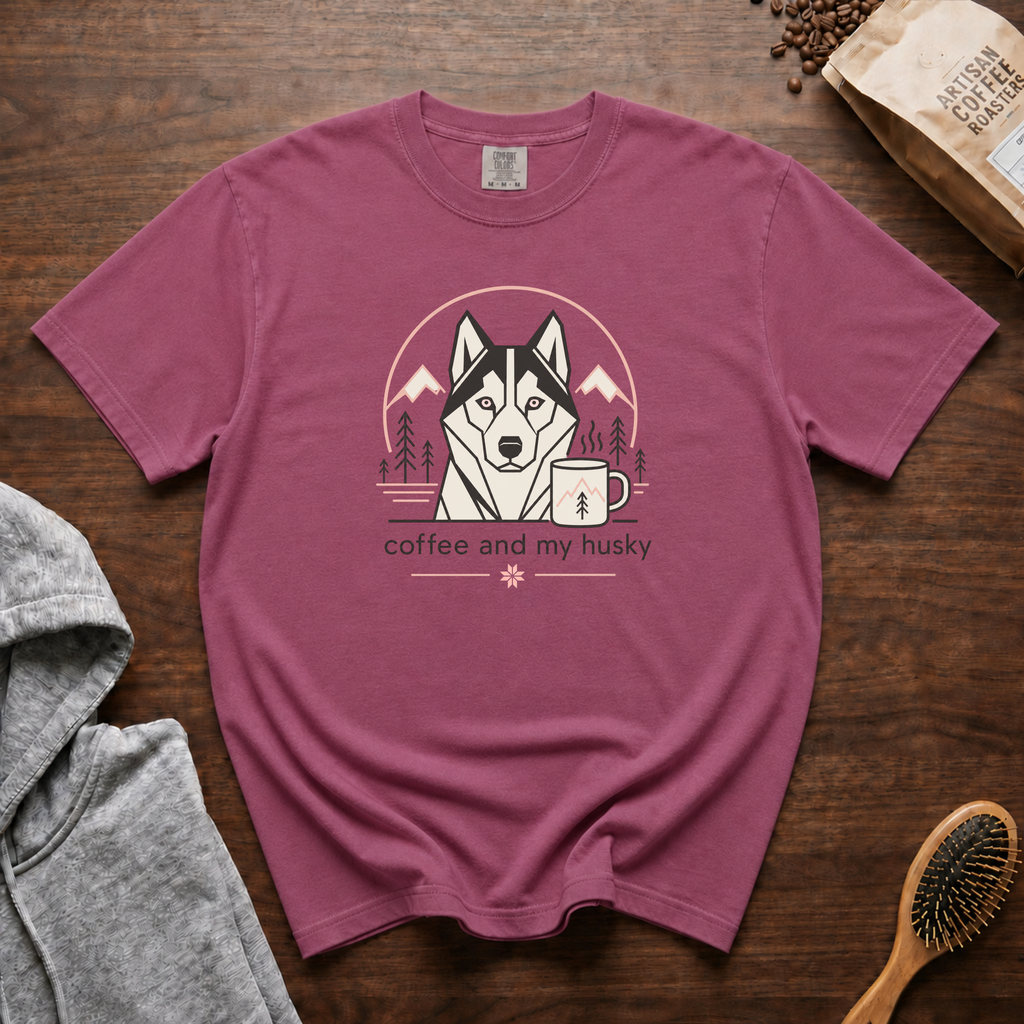 Coffee And My Husky T-Shirt | Husky Dog Lover Coffee Tee