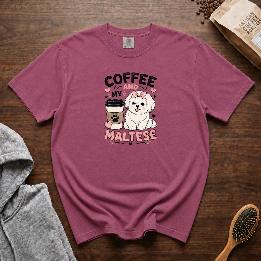 Coffee And My Maltese T-Shirt | Maltese Dog Lover Coffee Tee