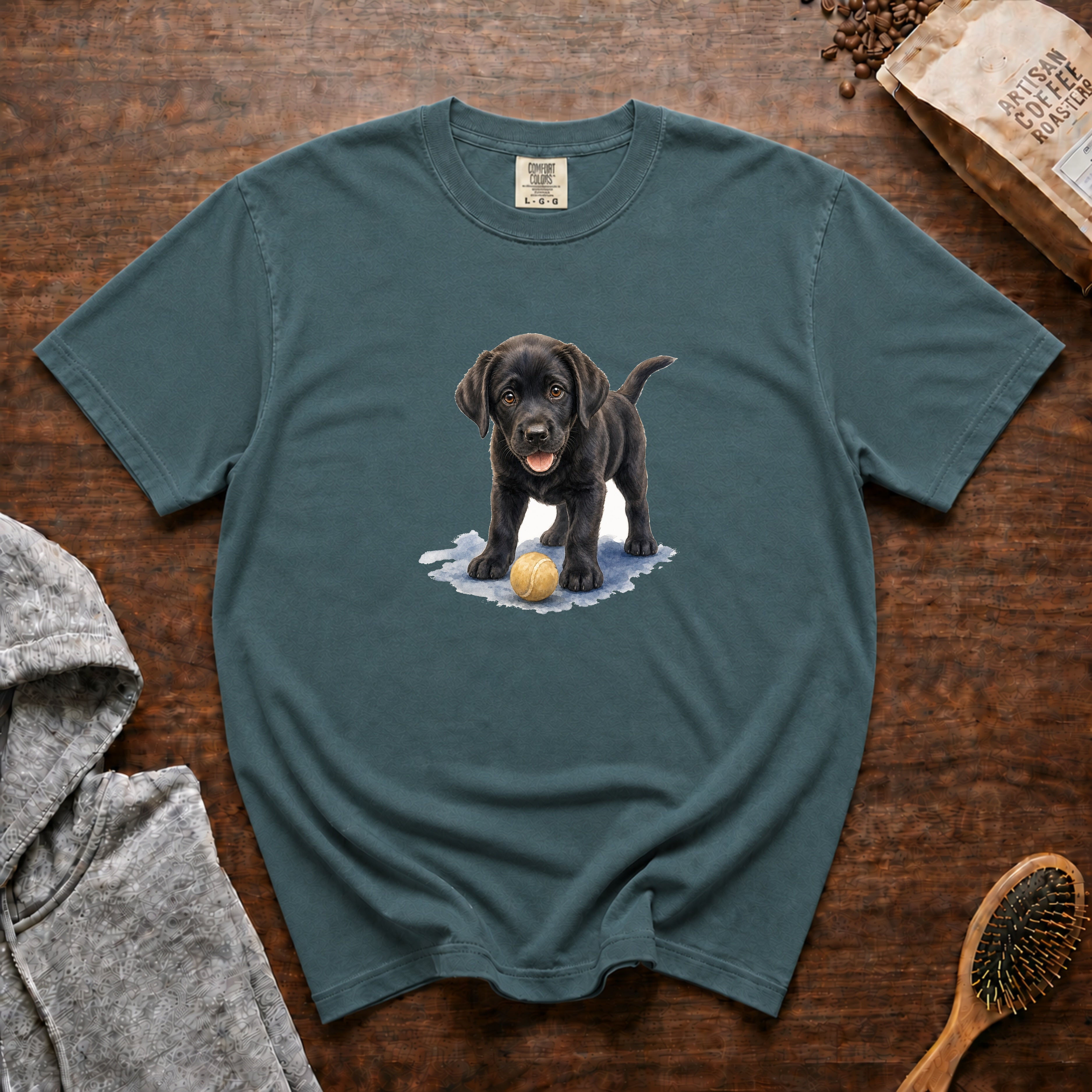 Black Lab And A Ball T-Shirt — Blue Spruce