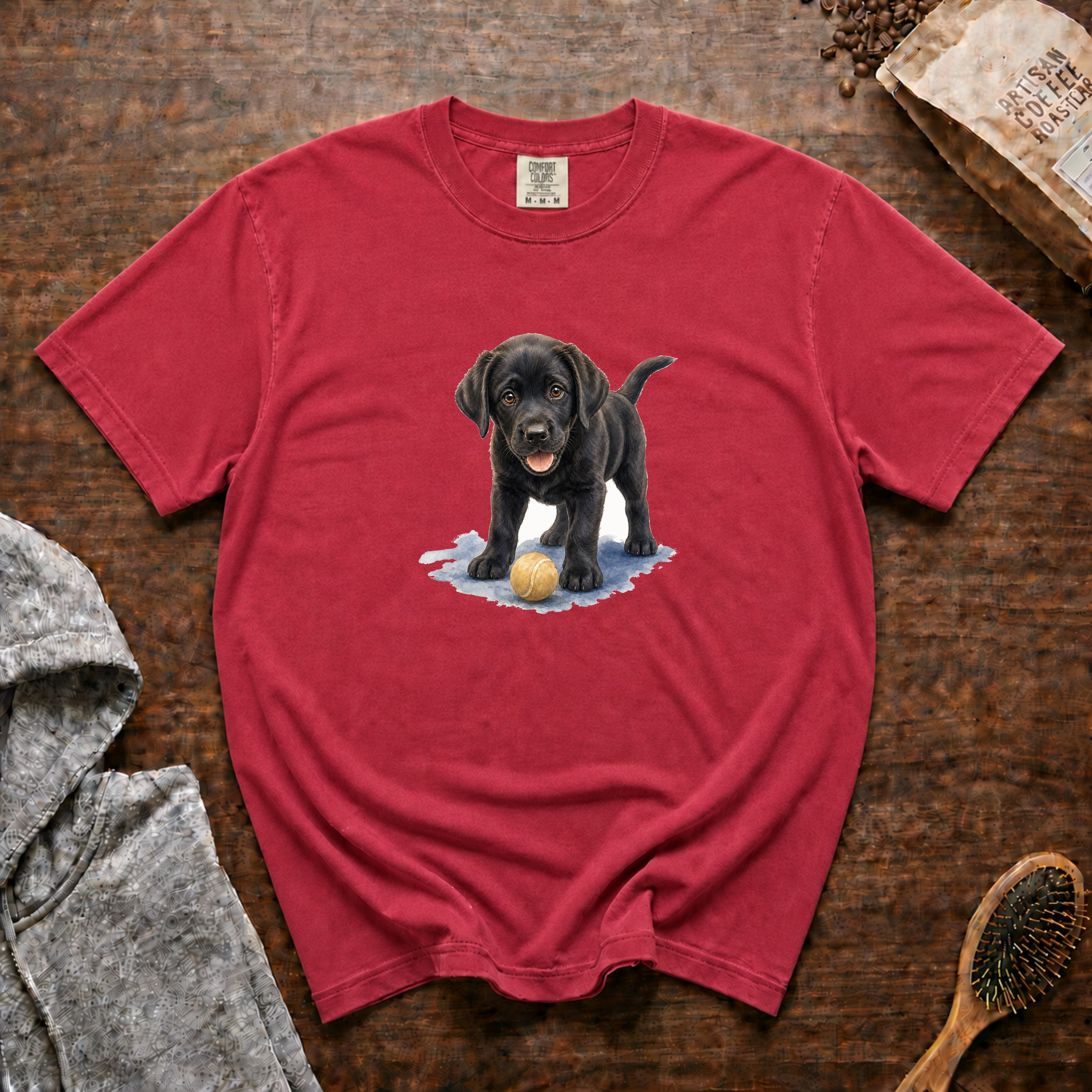 Black Lab And A Ball T-Shirt — Crimson