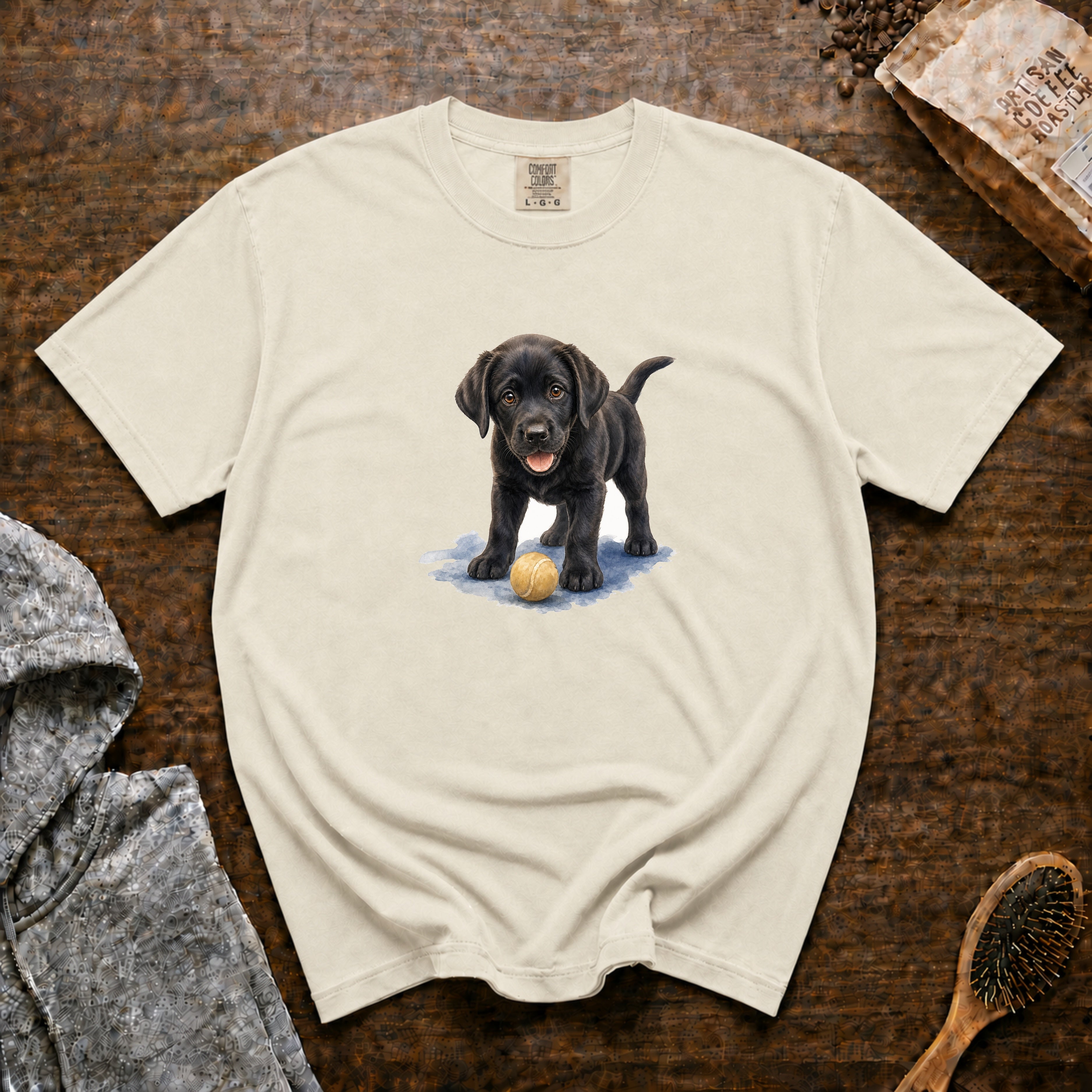 Black Lab And A Ball T-Shirt — Ivory