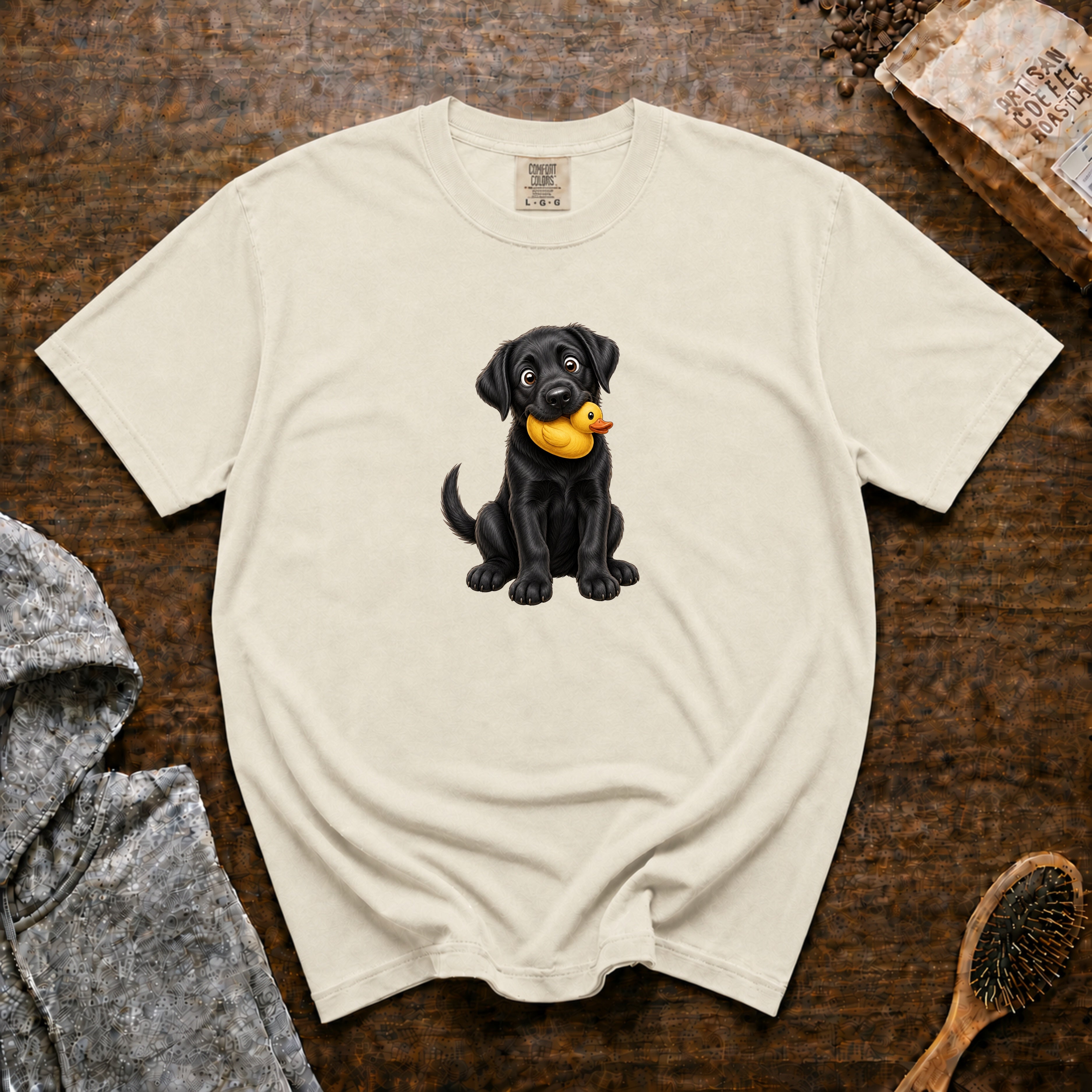 Black Lab With A Duck Toy T-Shirt — Ivory