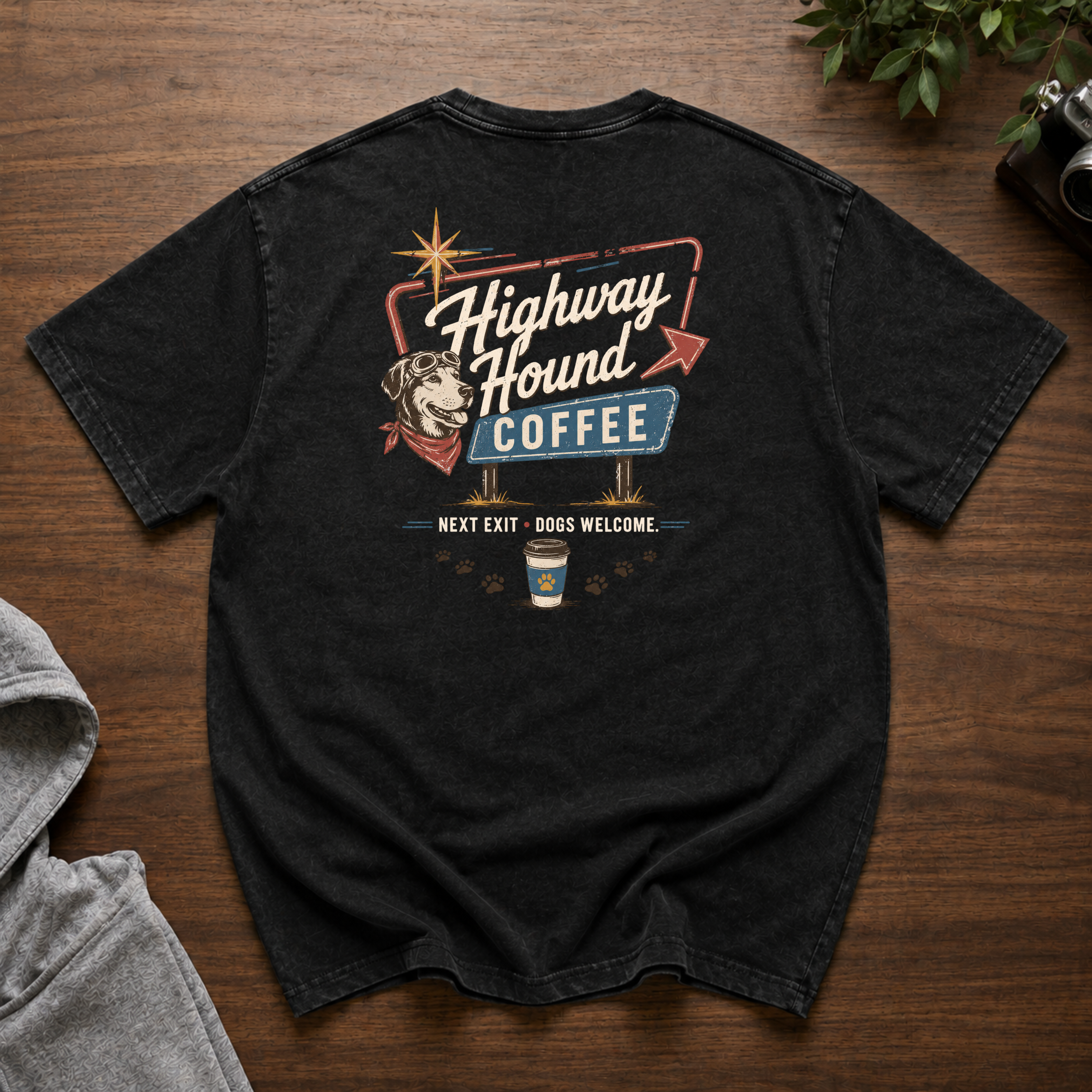 Highway Hound Coffee Snow Washed Oversized Cotton T-Shirt