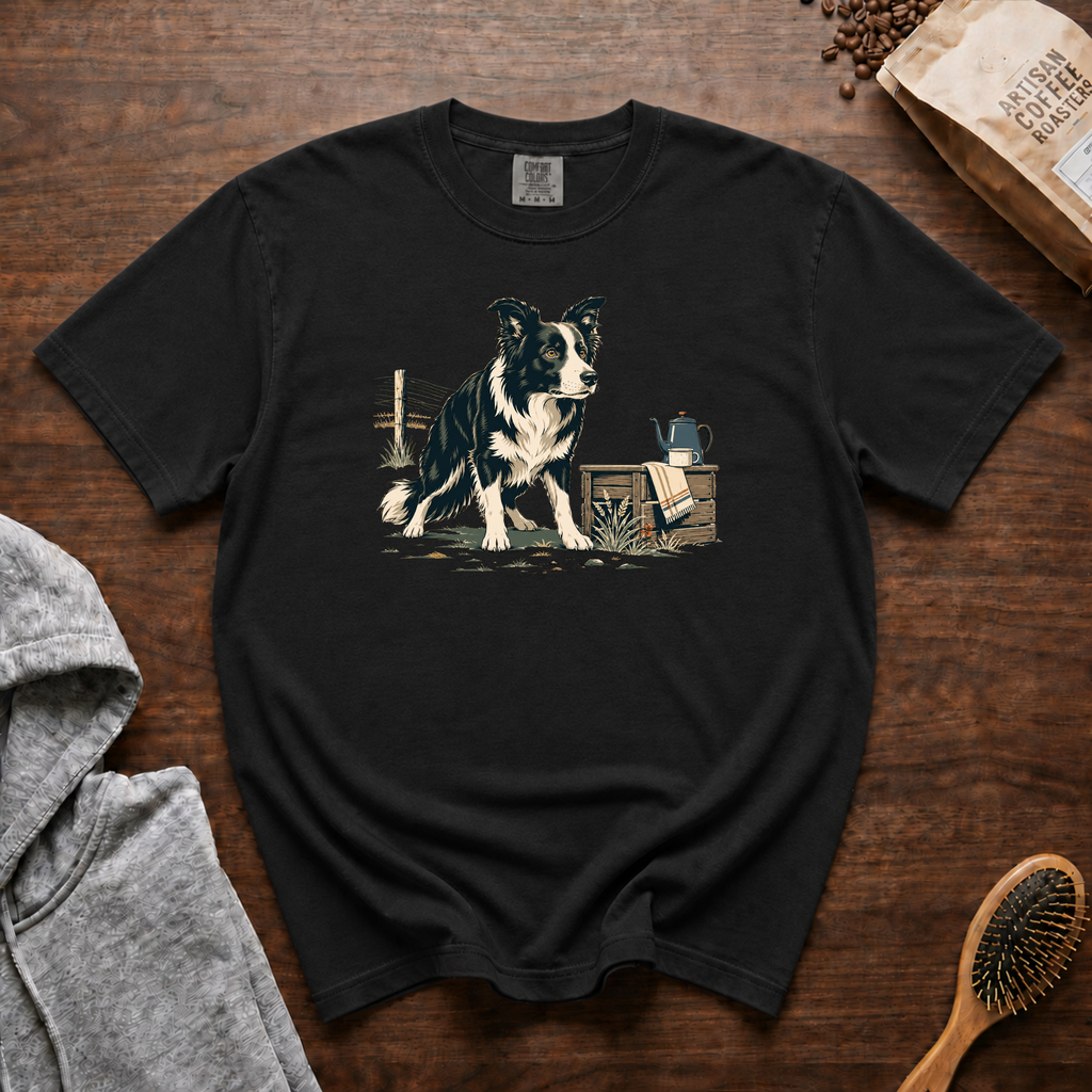 Border Collie Focus Pour Over T-Shirt | Collie Coffee Tee