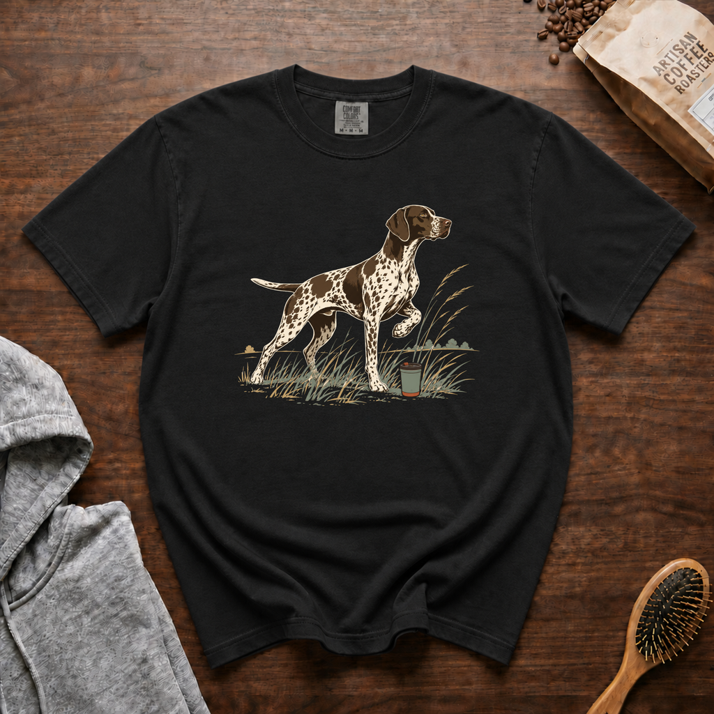 German Shorthaired Pointer Field Point Pour Over T-Shirt | GSP Coffee Tee