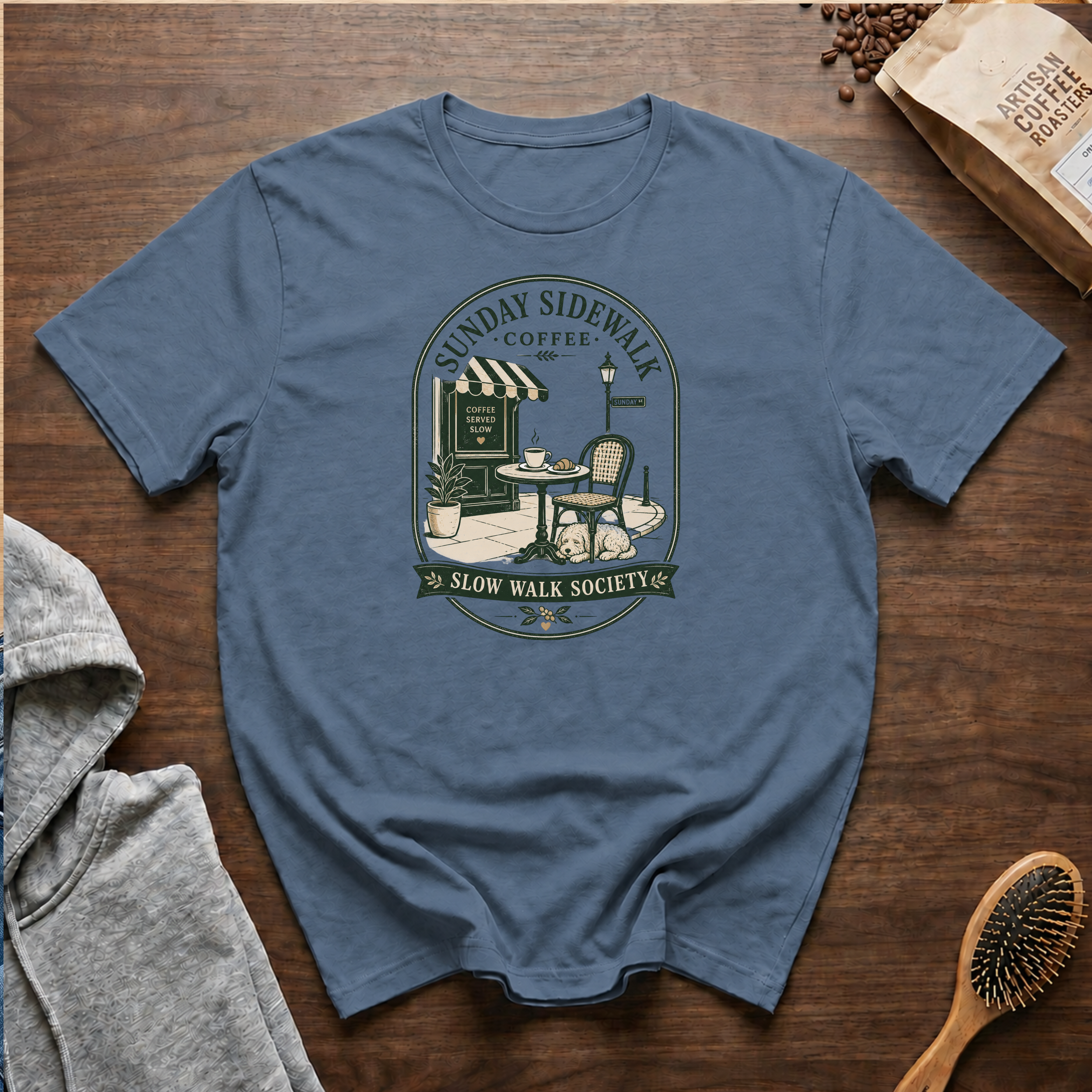 Sunday Sidewalk Coffee Slow Walk Society T-Shirt