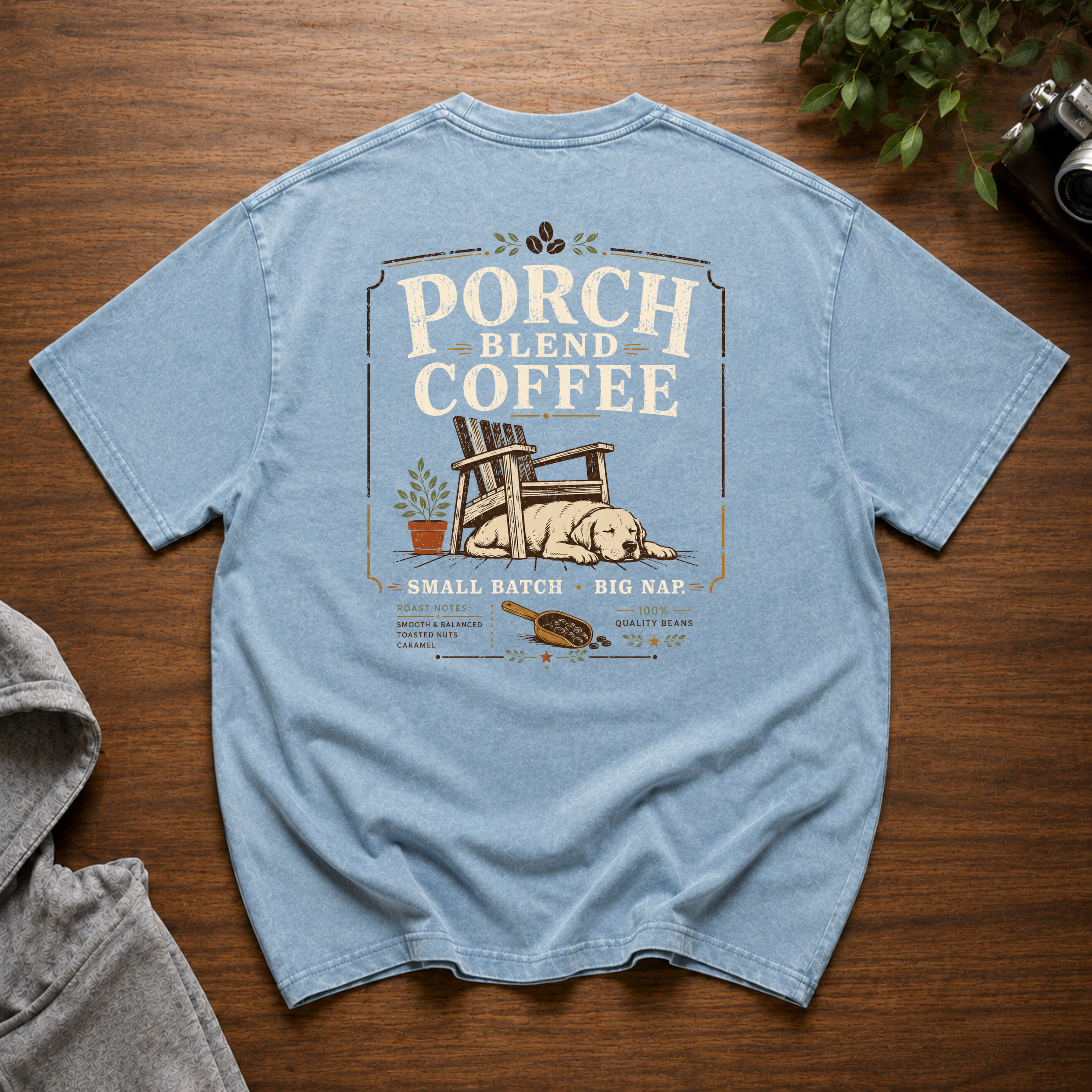 Porch Blend Coffee Snow Washed Oversized Cotton T-Shirt