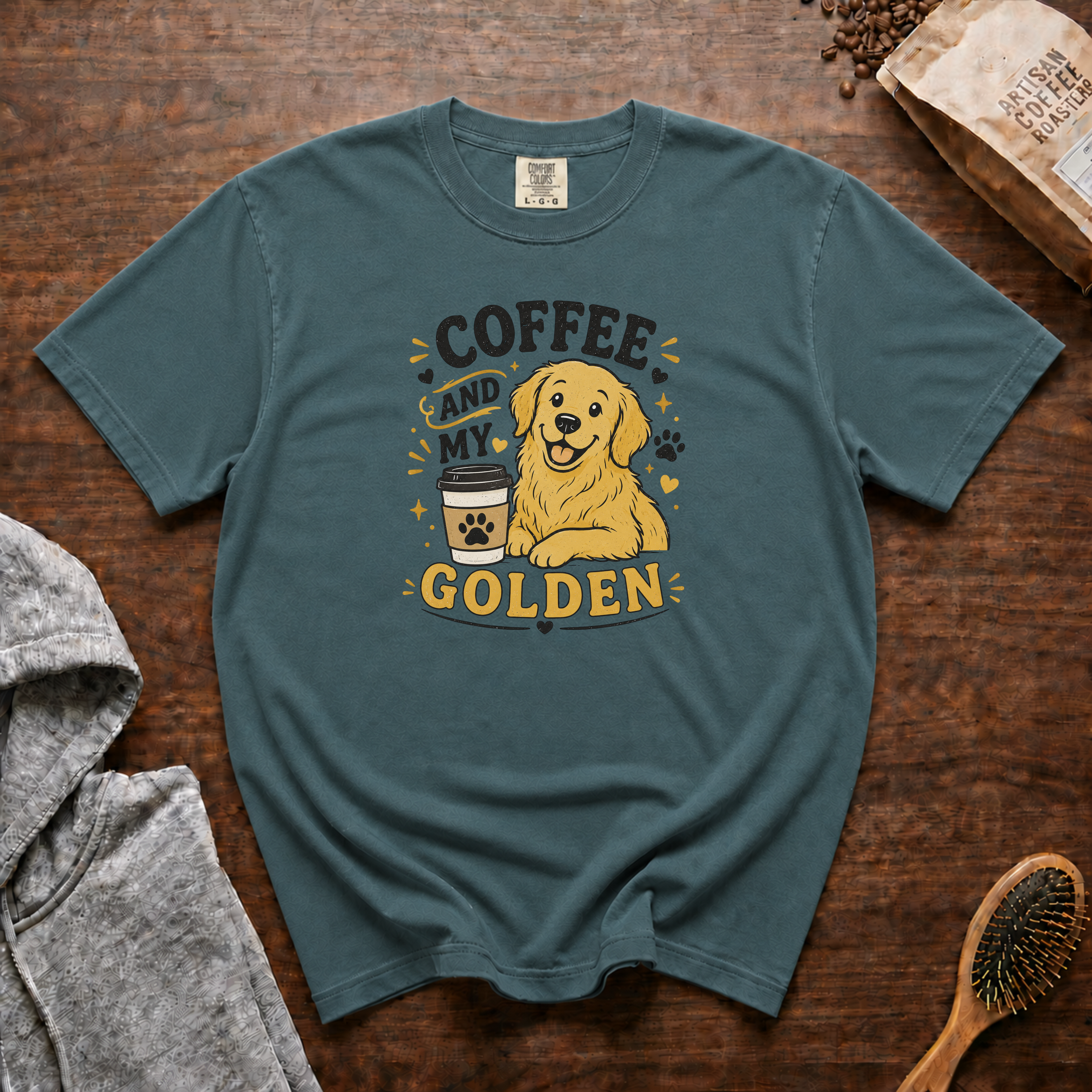 Coffee And My Golden T-Shirt | Golden Retriever Coffee Tee