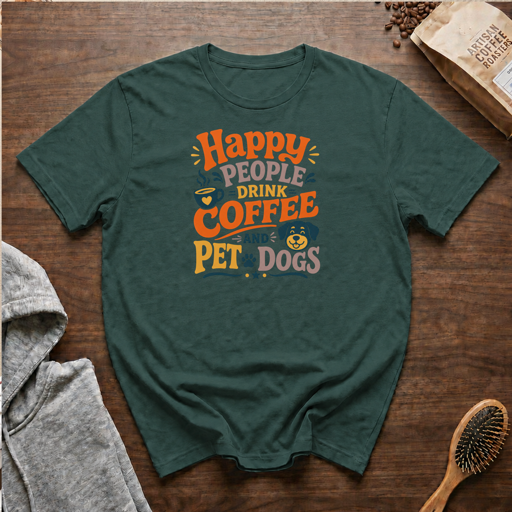 Happy People Drink Coffee and Pet Dogs T-Shirt