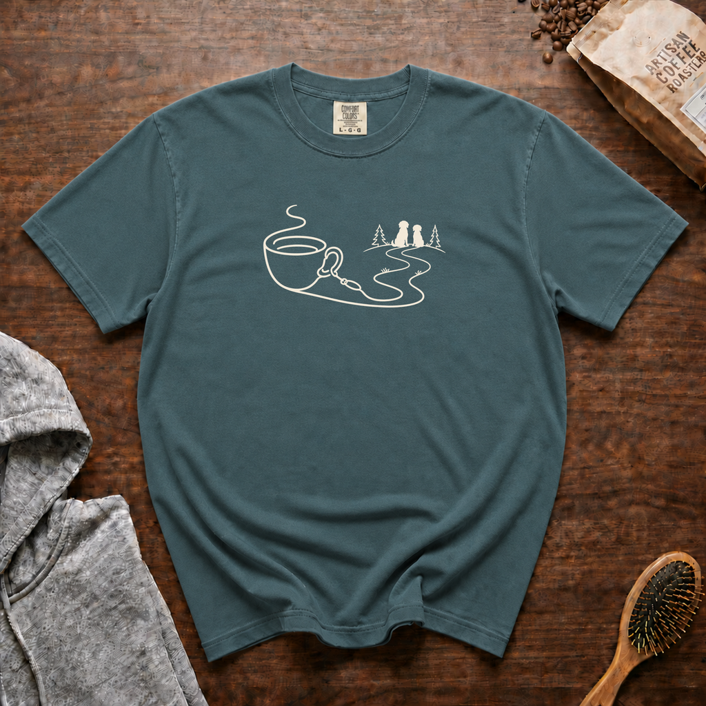 Coffee Leash Trail T-Shirt | Dog Walking Coffee Lover Tee