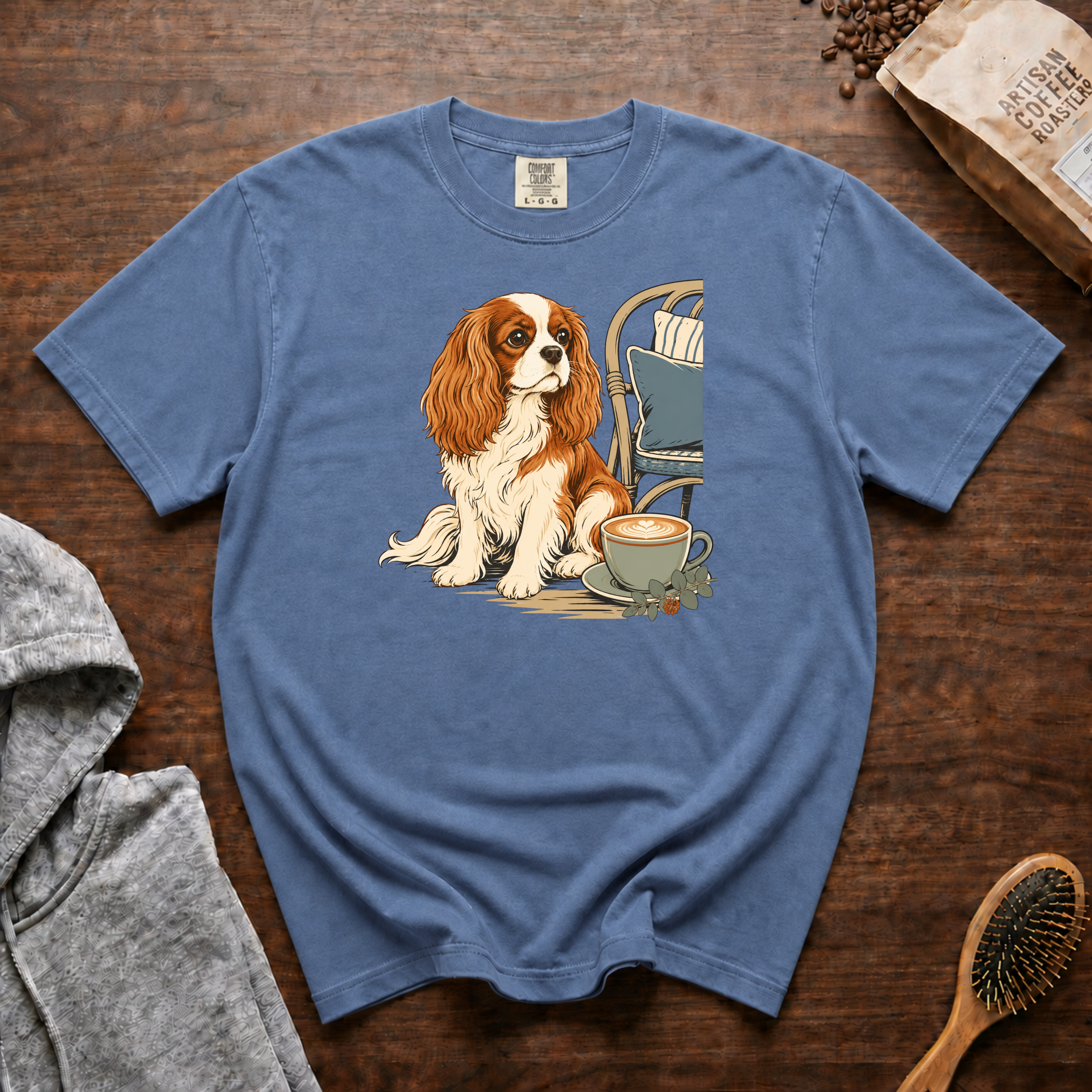 Cavalier King Charles Spaniel Velvet Lap Latte T-Shirt | Cavalier Coffee Tee