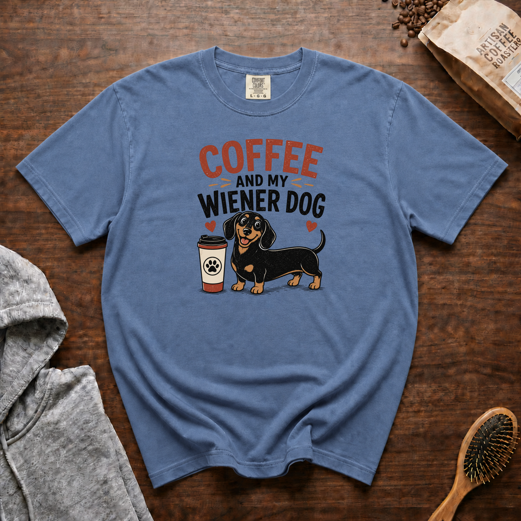 Coffee And My Weiner Dog T-Shirt | Dachshund Coffee Tee