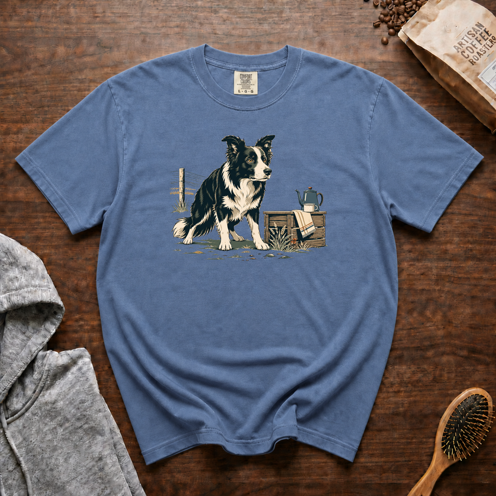 Border Collie Focus Pour Over T-Shirt | Collie Coffee Tee