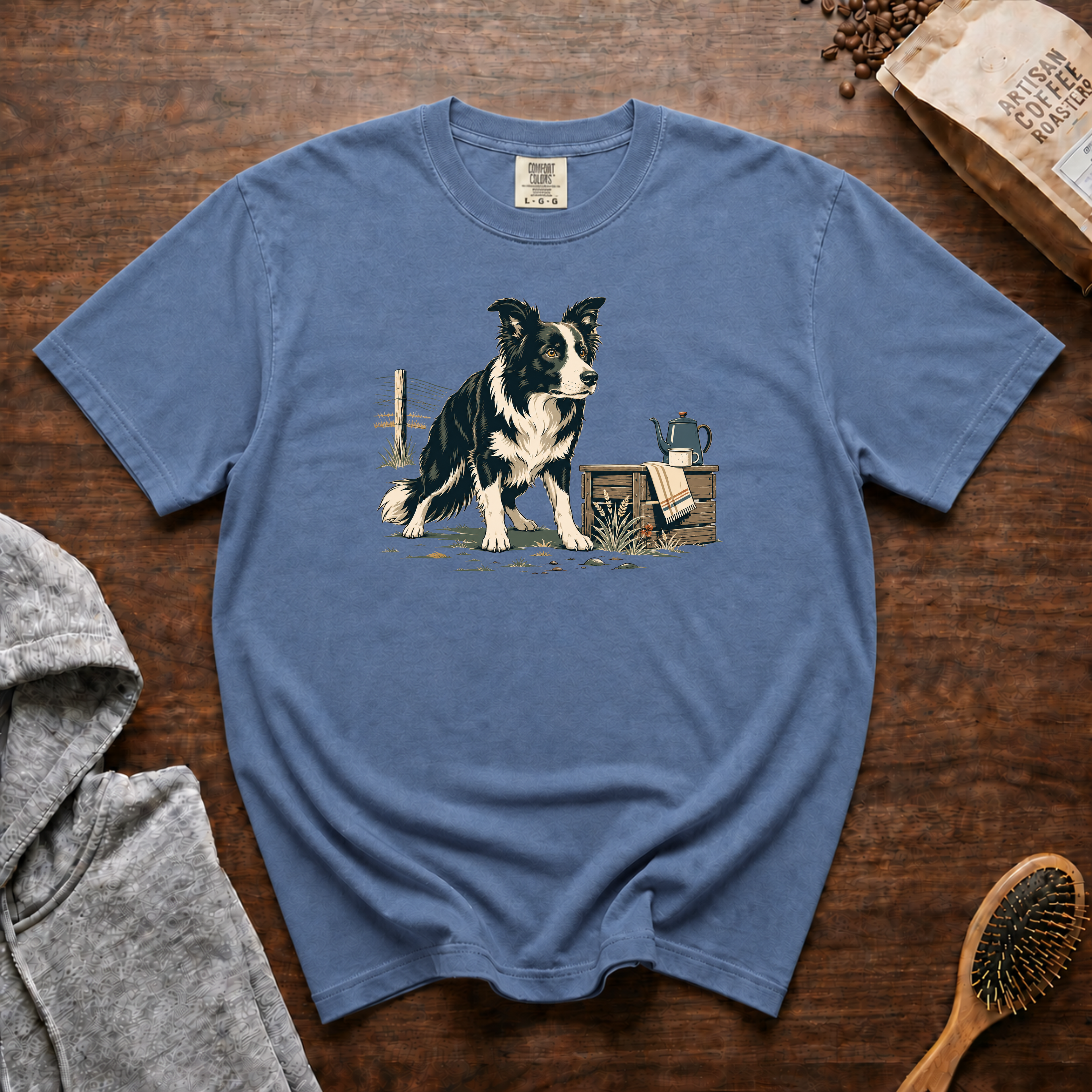 Border Collie Focus Pour Over T-Shirt | Collie Coffee Tee
