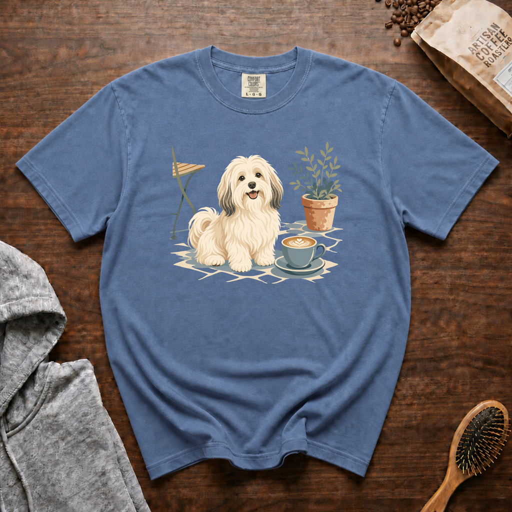 Havanese Patio Latte T-Shirt | Havanese Coffee Lover Tee