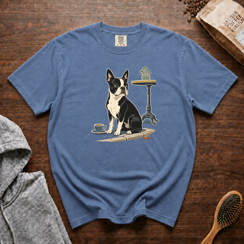 Boston Terrier Sidewalk Espresso T-Shirt | Bosty Coffee Tee