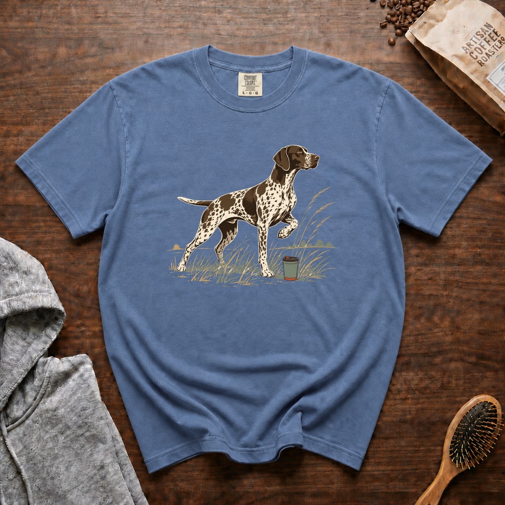 German Shorthaired Pointer Field Point Pour Over T-Shirt | GSP Coffee Tee