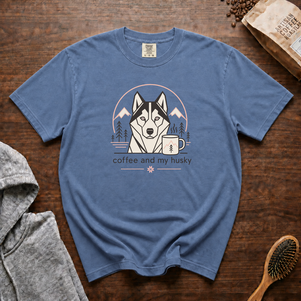 Coffee And My Husky T-Shirt | Husky Dog Lover Coffee Tee