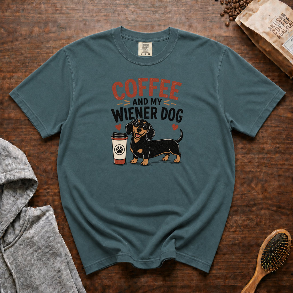 Coffee And My Weiner Dog T-Shirt | Dachshund Coffee Tee