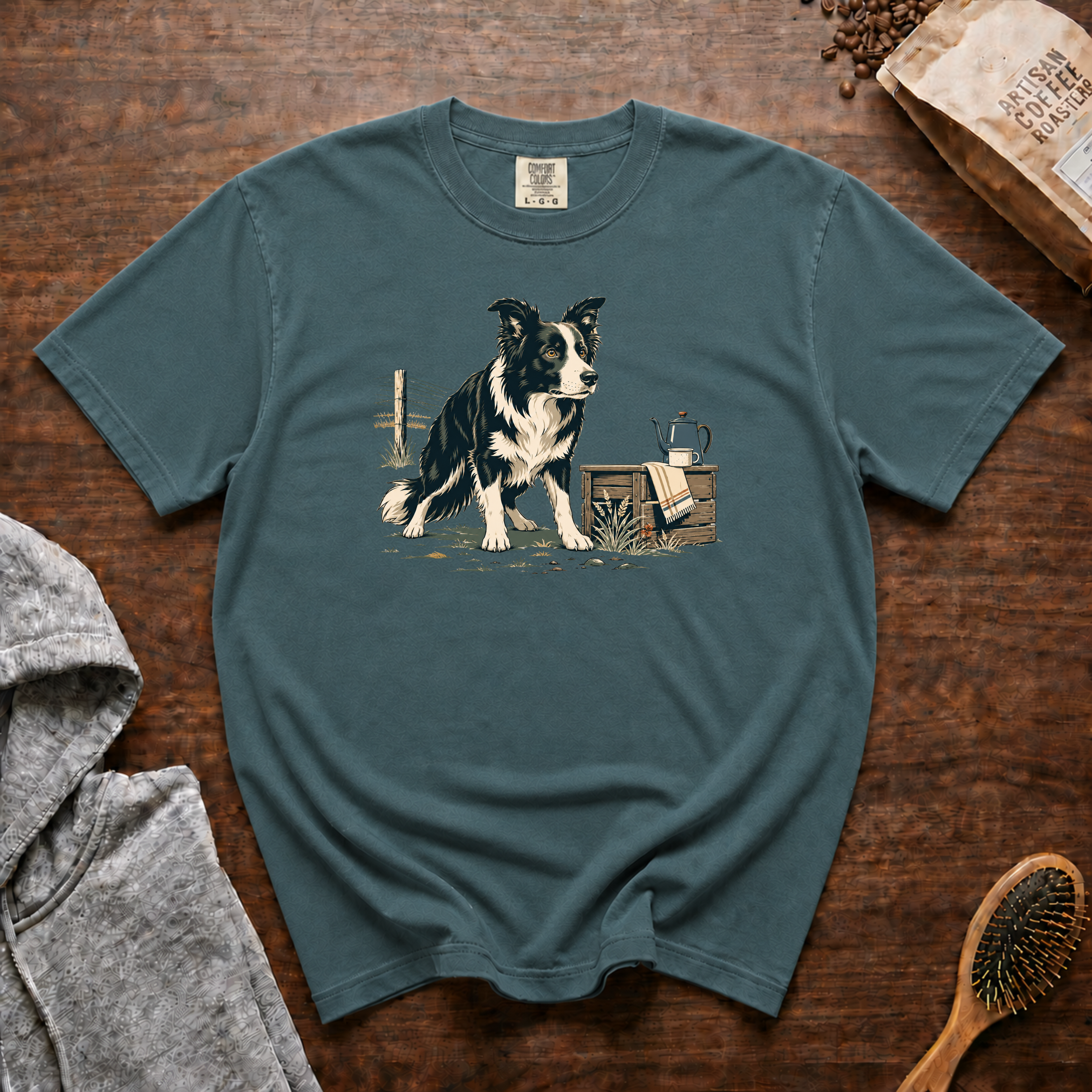 Border Collie Focus Pour Over T-Shirt | Collie Coffee Tee