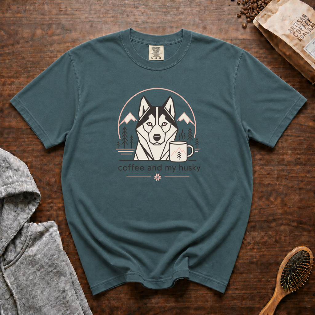 Coffee And My Husky T-Shirt | Husky Dog Lover Coffee Tee