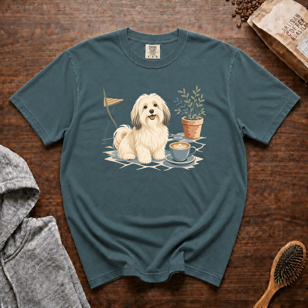 Havanese Patio Latte T-Shirt | Havanese Coffee Lover Tee
