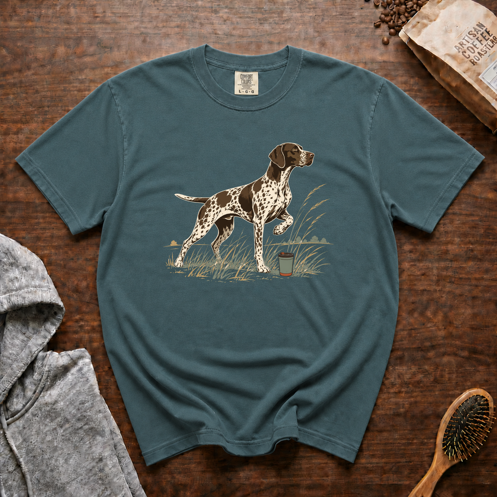 German Shorthaired Pointer Field Point Pour Over T-Shirt | GSP Coffee Tee