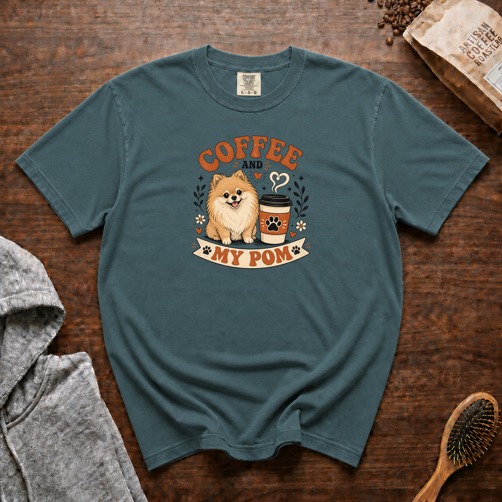 Coffee And My Pom T-Shirt | Pomeranian Dog Lover Coffee Tee