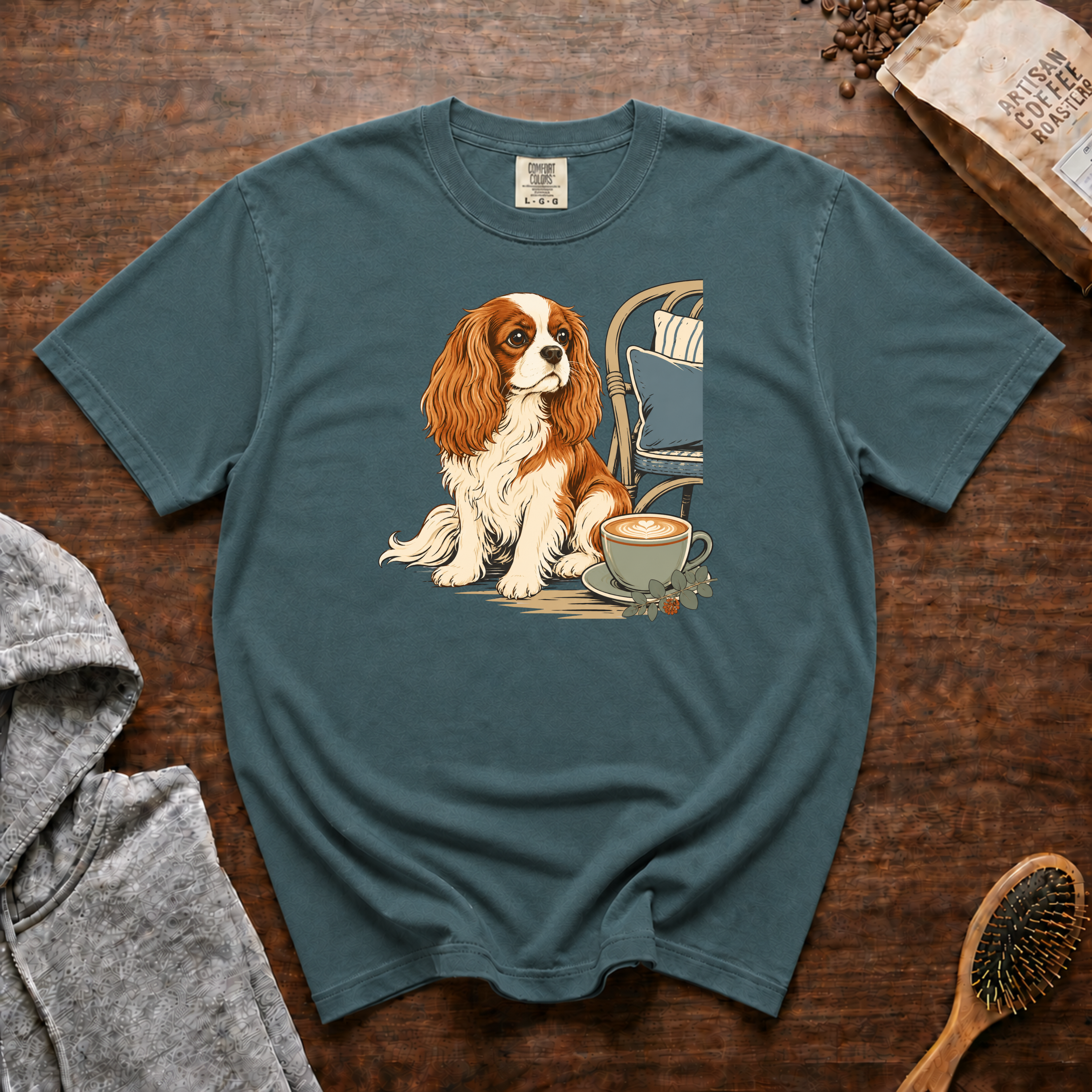 Cavalier King Charles Spaniel Velvet Lap Latte T-Shirt | Cavalier Coffee Tee