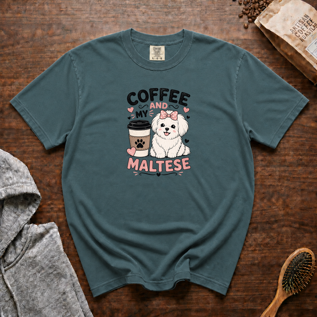 Coffee And My Maltese T-Shirt | Maltese Dog Lover Coffee Tee