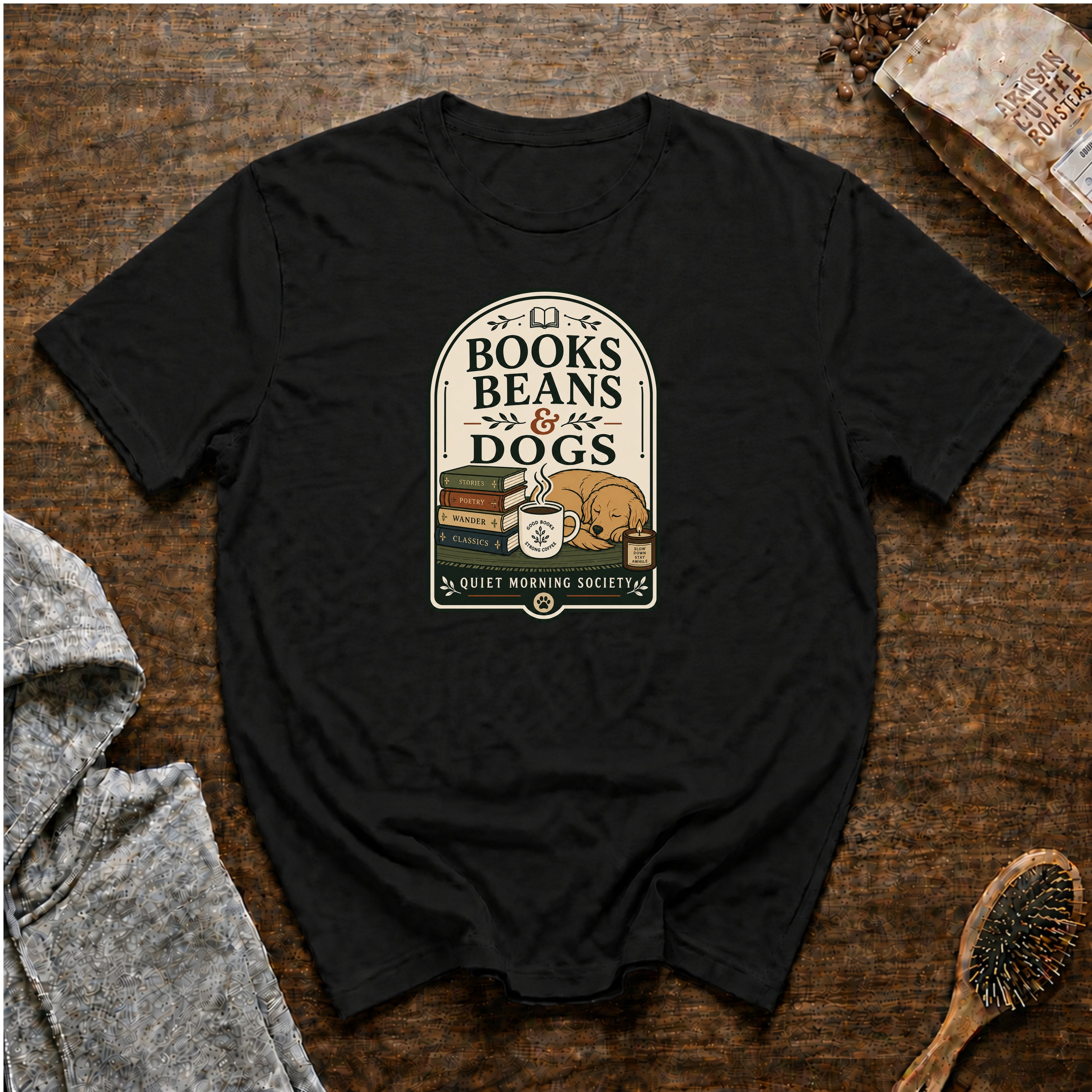 Books Beans And Dogs T-Shirt — Black