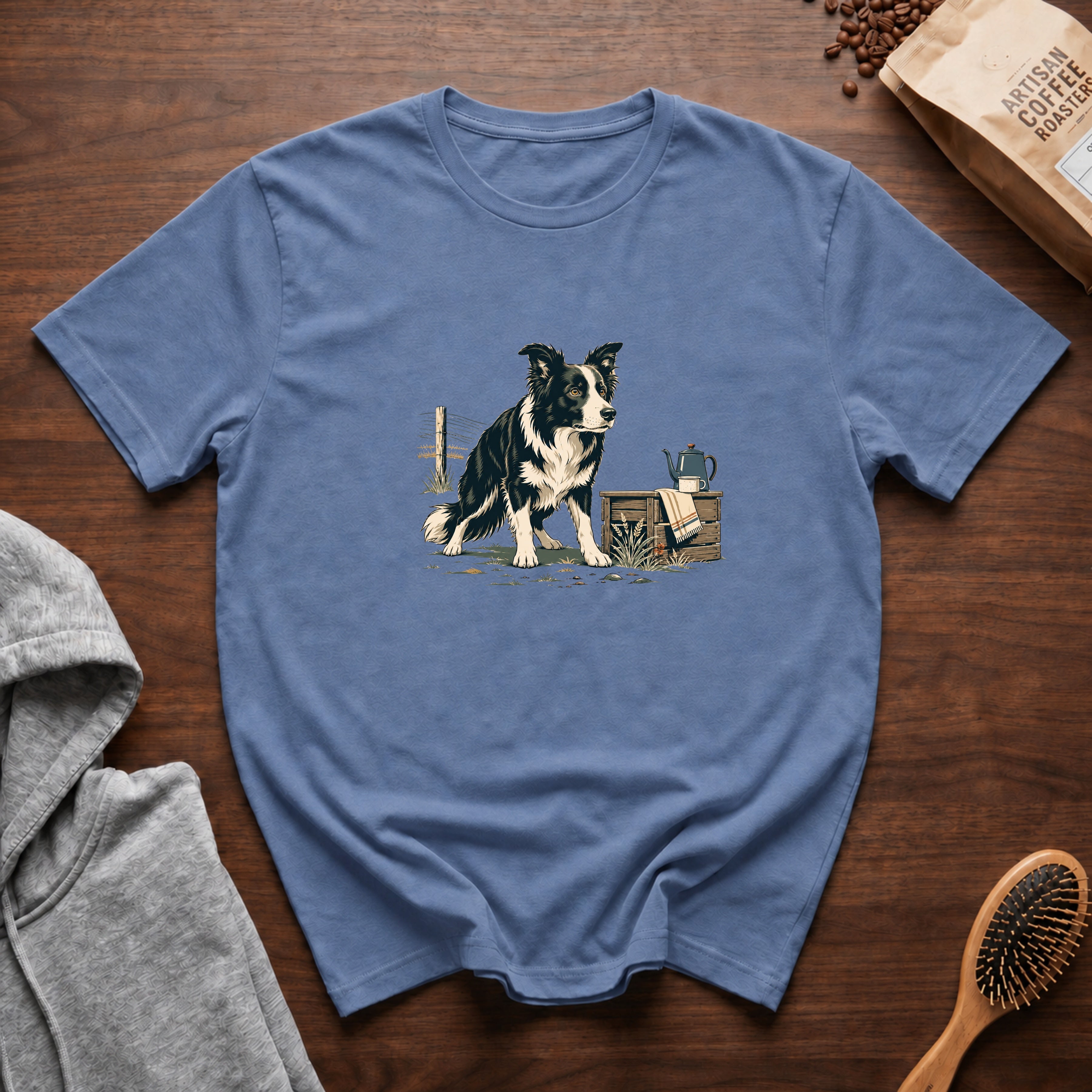 Border Collie Focus Pour Over T-Shirt — Blue Jean