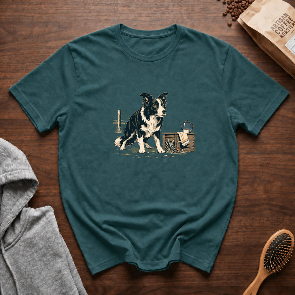 Border Collie Focus Pour Over T-Shirt — Blue Spruce