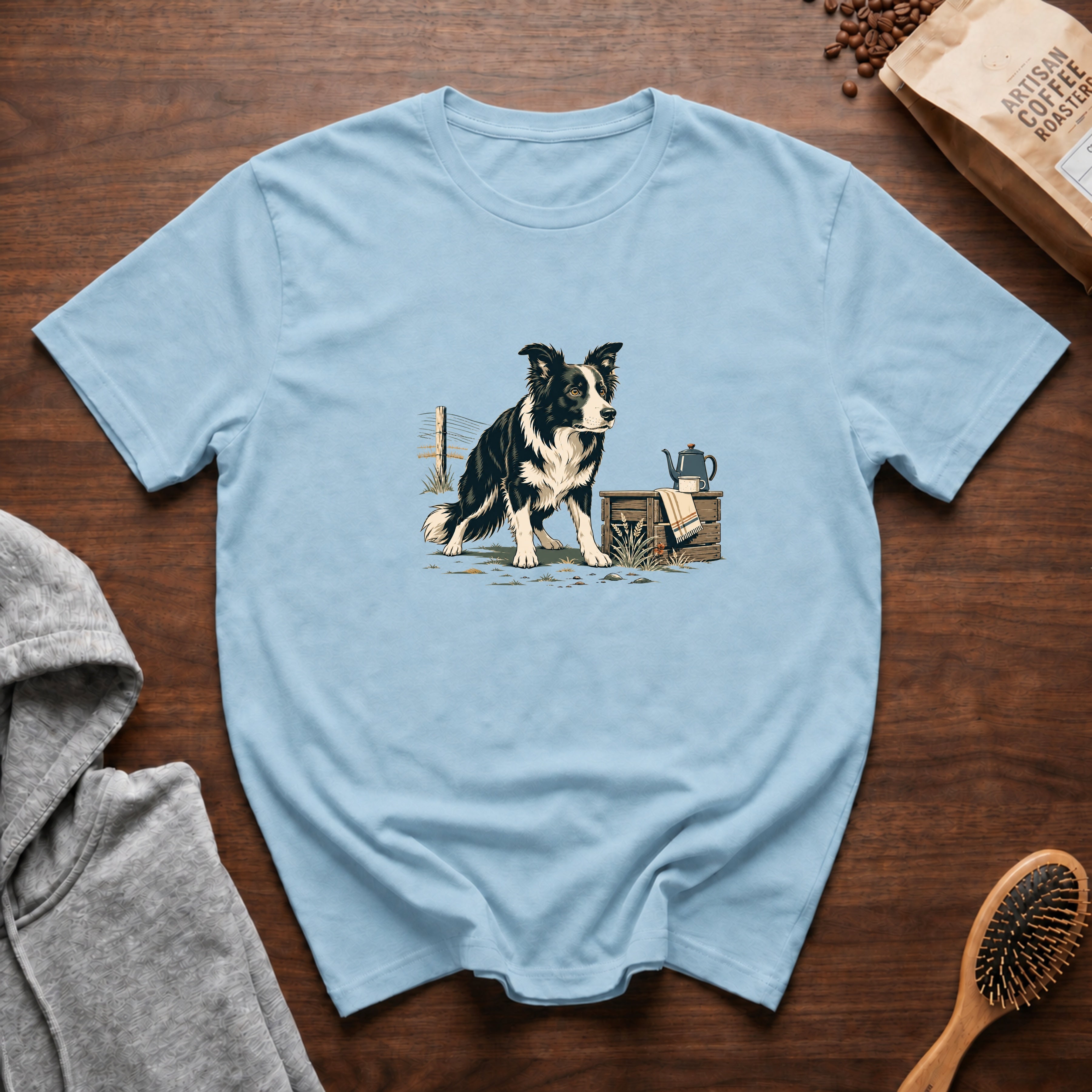 Border Collie Focus Pour Over T-Shirt — Chambray