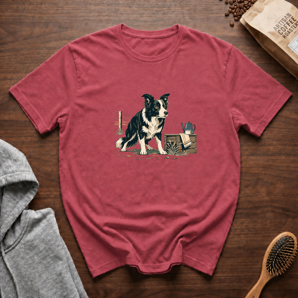 Border Collie Focus Pour Over T-Shirt — Crimson