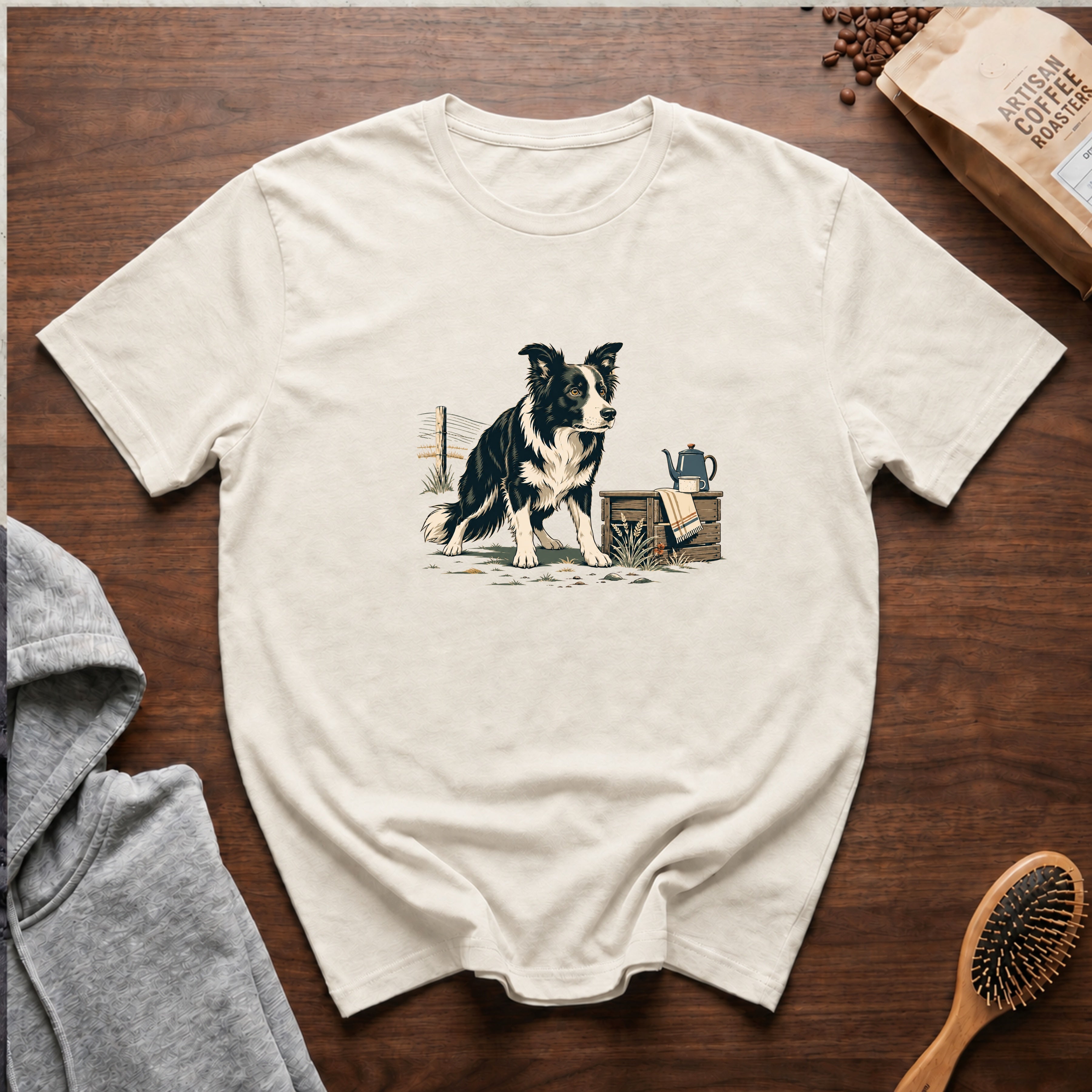 Border Collie Focus Pour Over T-Shirt — Ivory