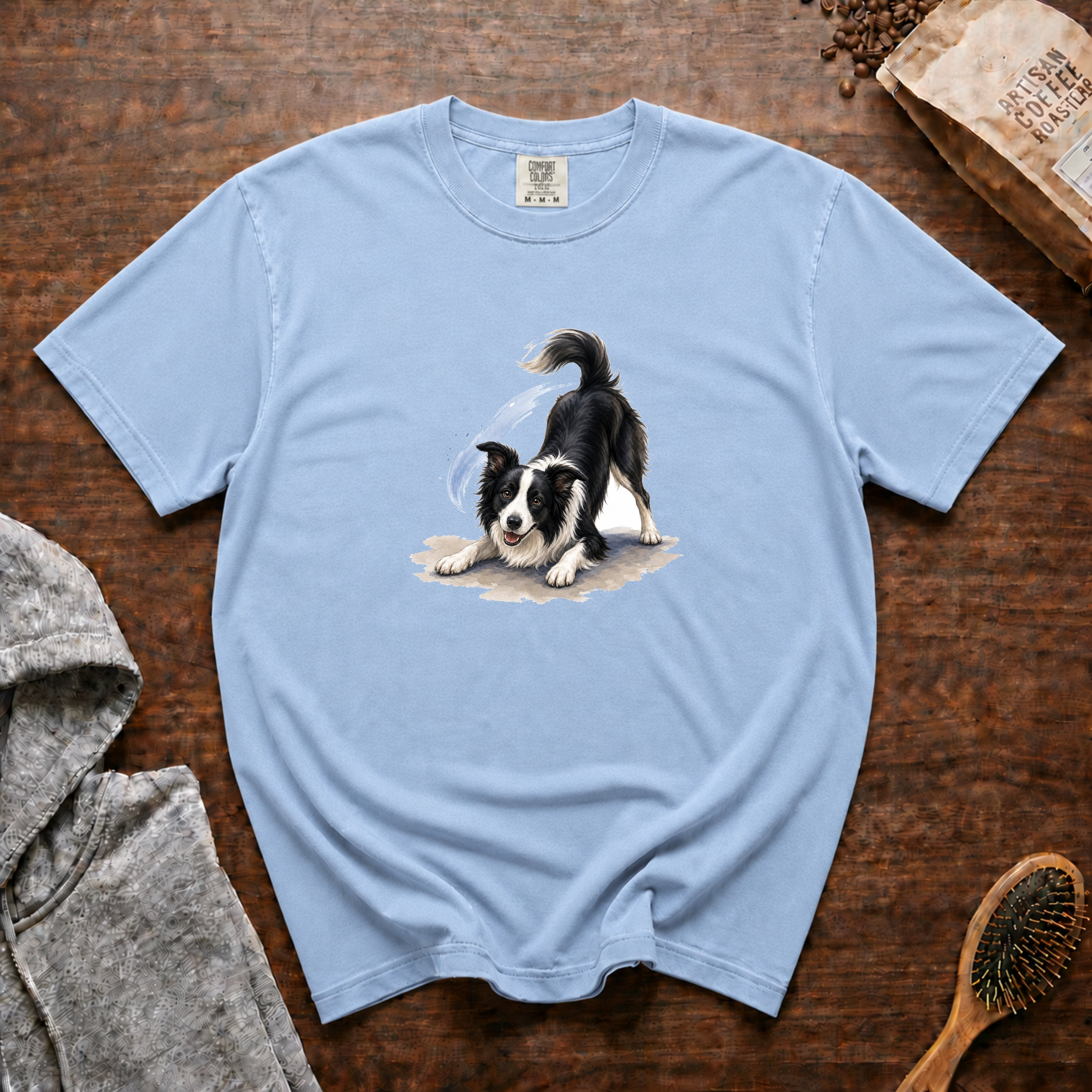 Border Collie Ready T-Shirt — Chambray