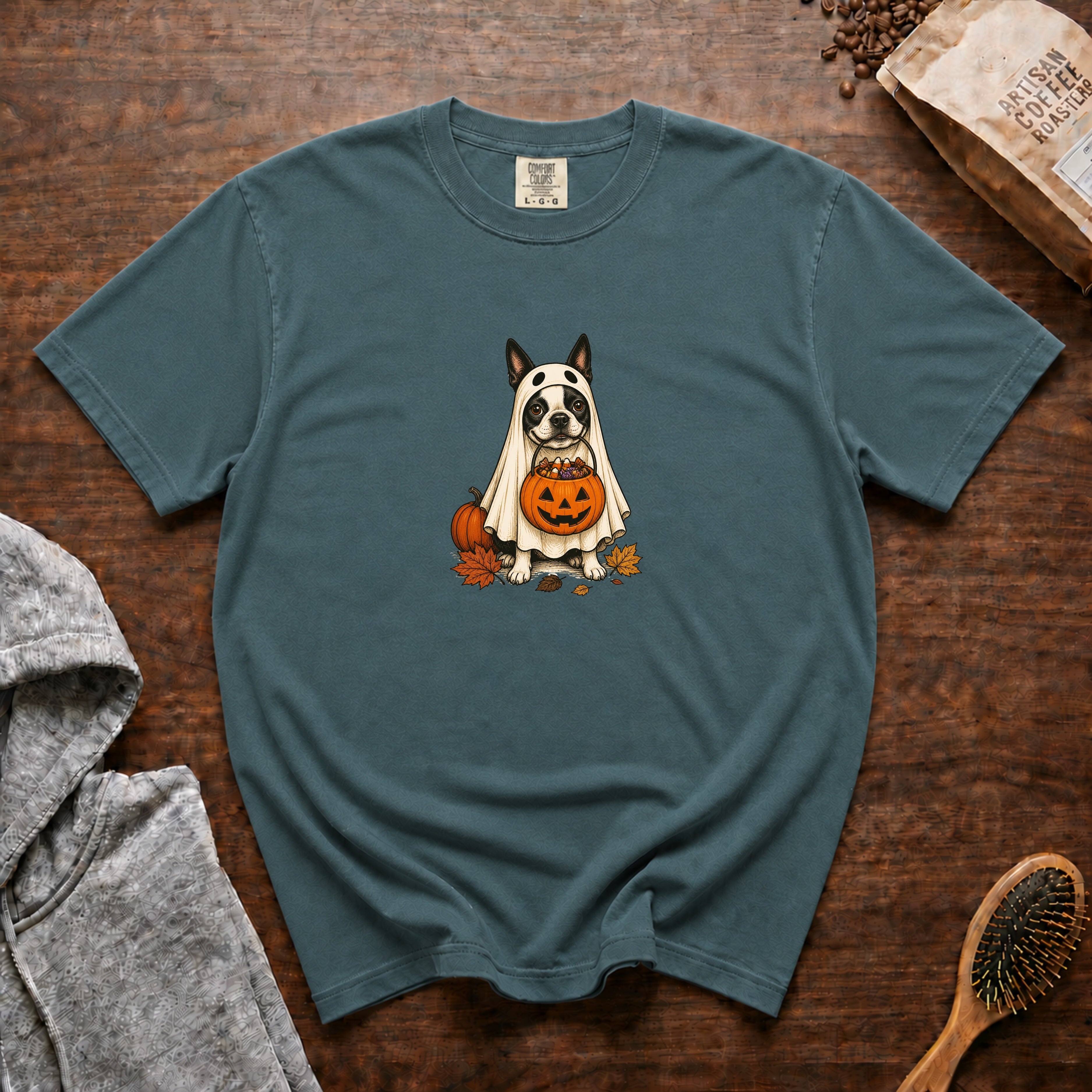 Boston Terrier Halloween T-Shirt — Blue Spruce