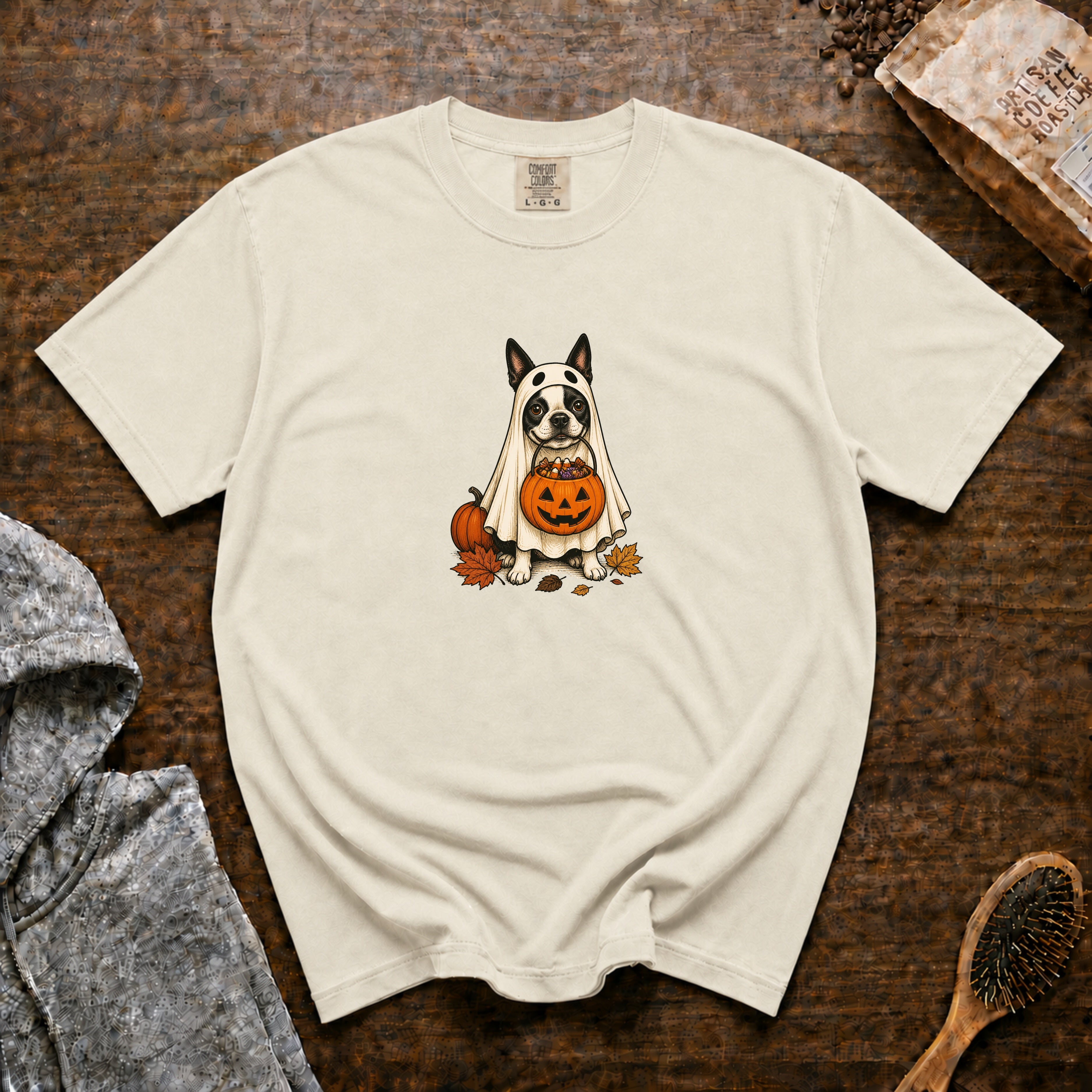 Boston Terrier Halloween T-Shirt — Ivory
