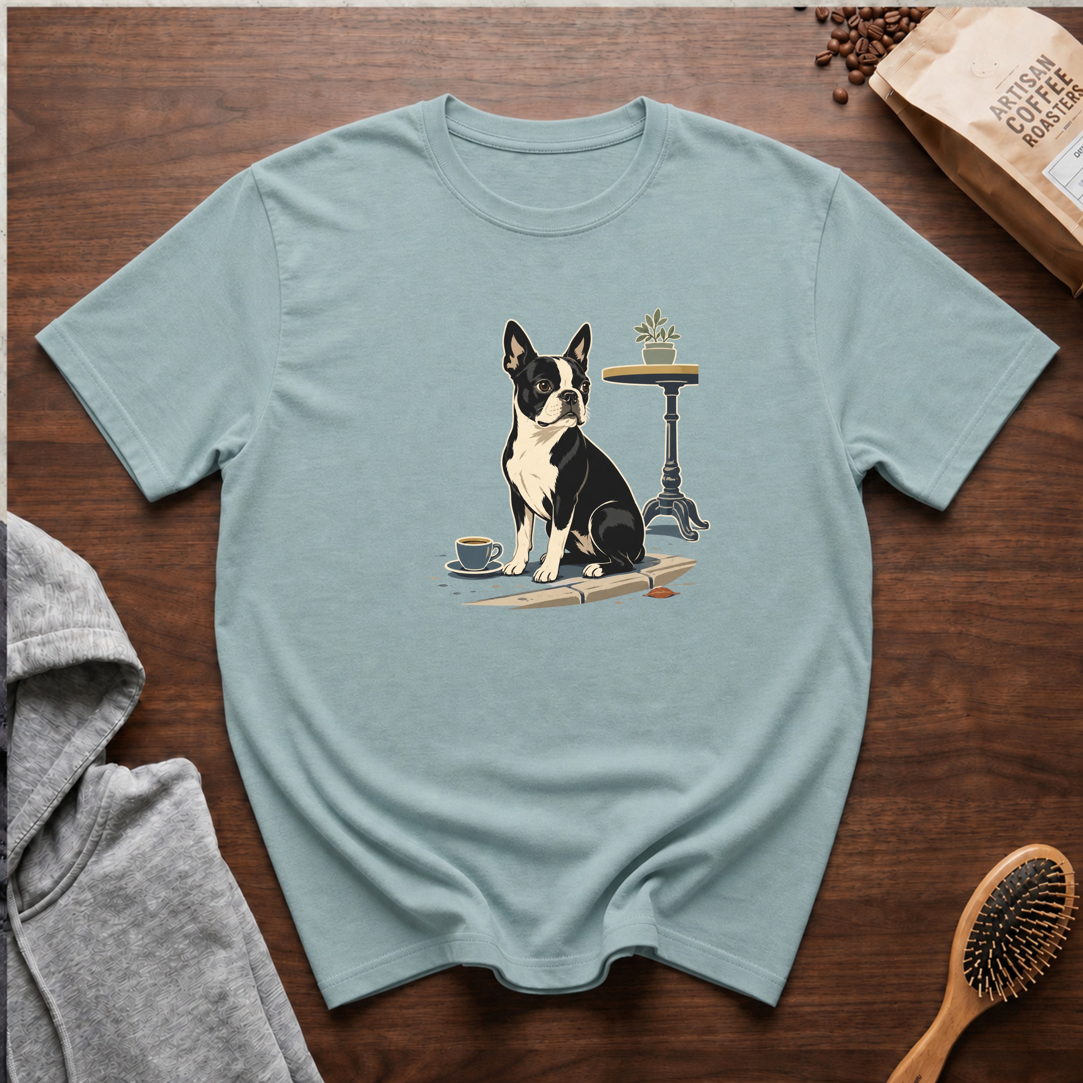 Boston Terrier Sidewalk Espresso T-Shirt — Bay