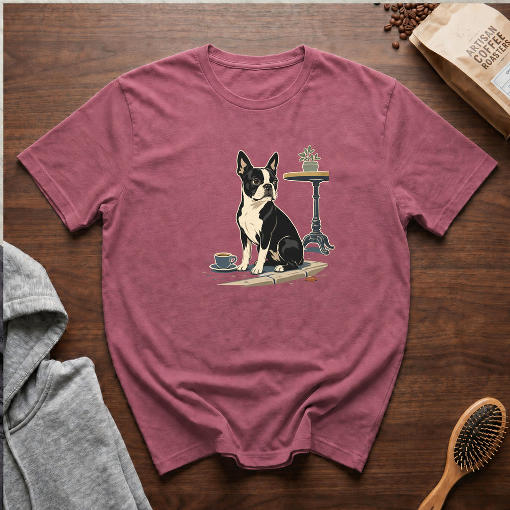 Boston Terrier Sidewalk Espresso T-Shirt — Berry