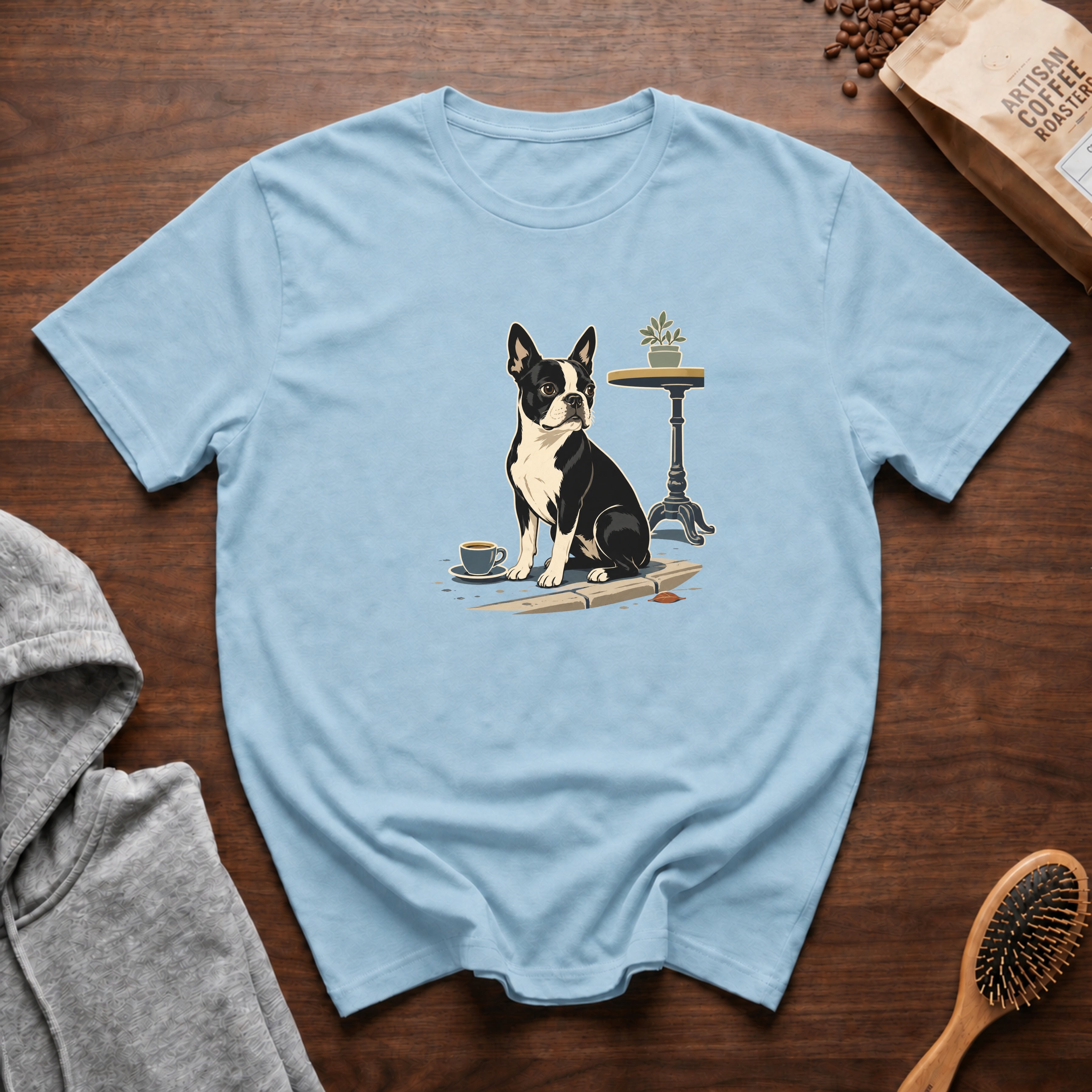 Boston Terrier Sidewalk Espresso T-Shirt — Chambray