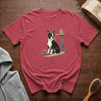 Boston Terrier Sidewalk Espresso T-Shirt — Crimson