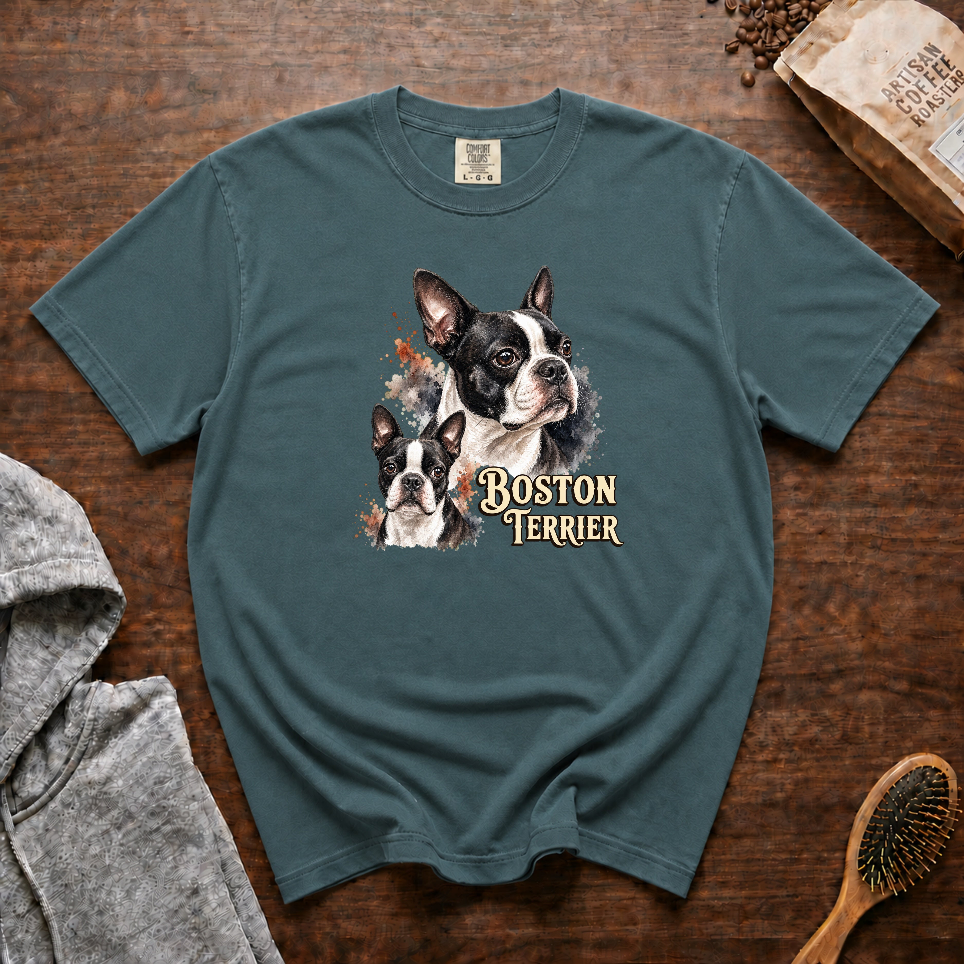 Boston Terrier T-Shirt — Blue Spruce