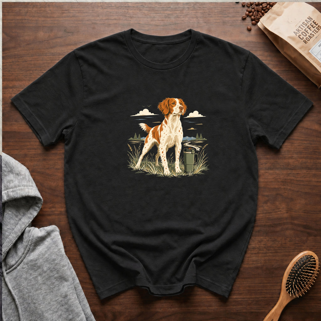 Brittany Field Mug Morning T-Shirt — Black